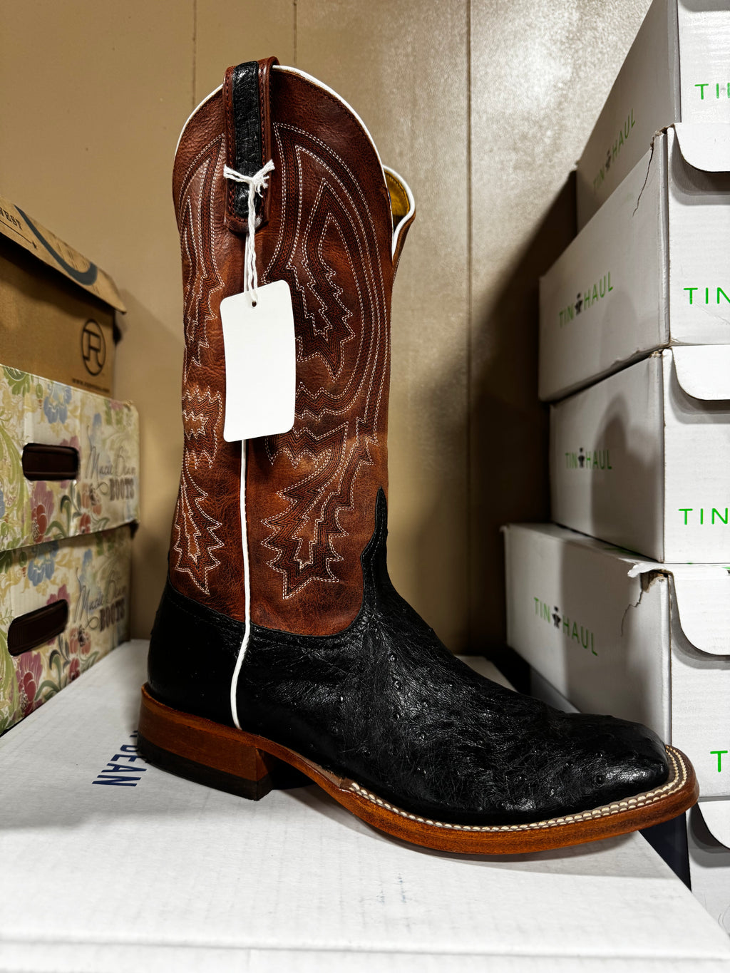 Anderson Bean Black Ostrich Boots (s1098)