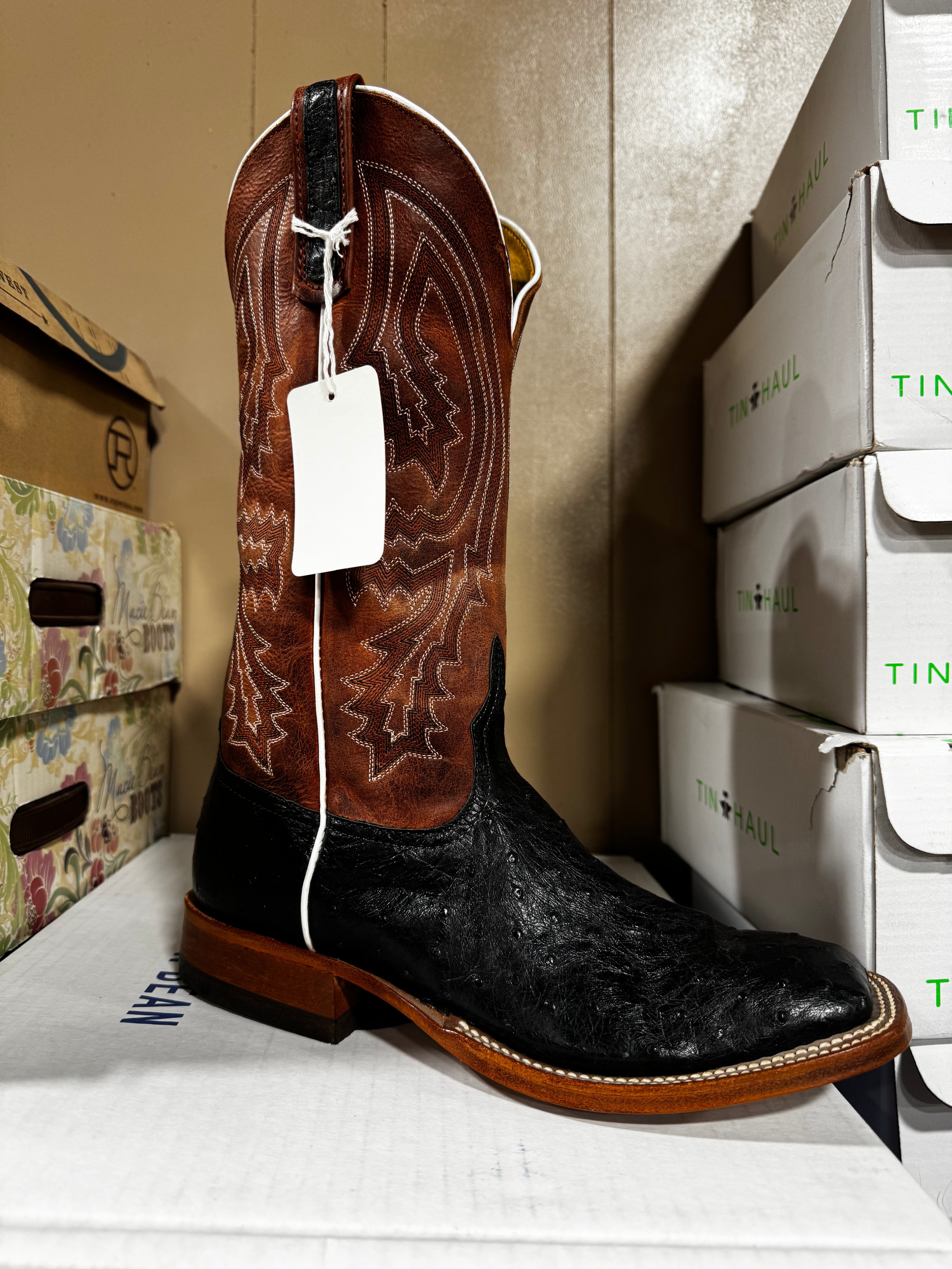 Anderson Bean Black Ostrich Boots (s1098)