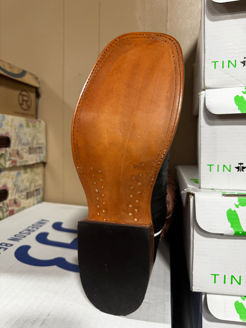 Anderson Bean Black Ostrich Boots (s1098)