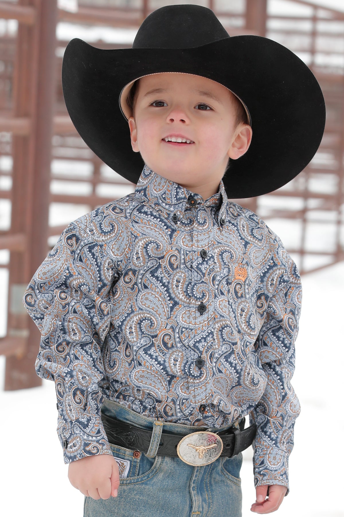 Cinch Boys Orange/Blue Paisley Shirt (2336,1336)