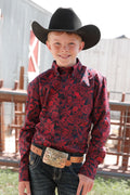 Cinch Boys Red & Navy Paisley Shirt (0314)