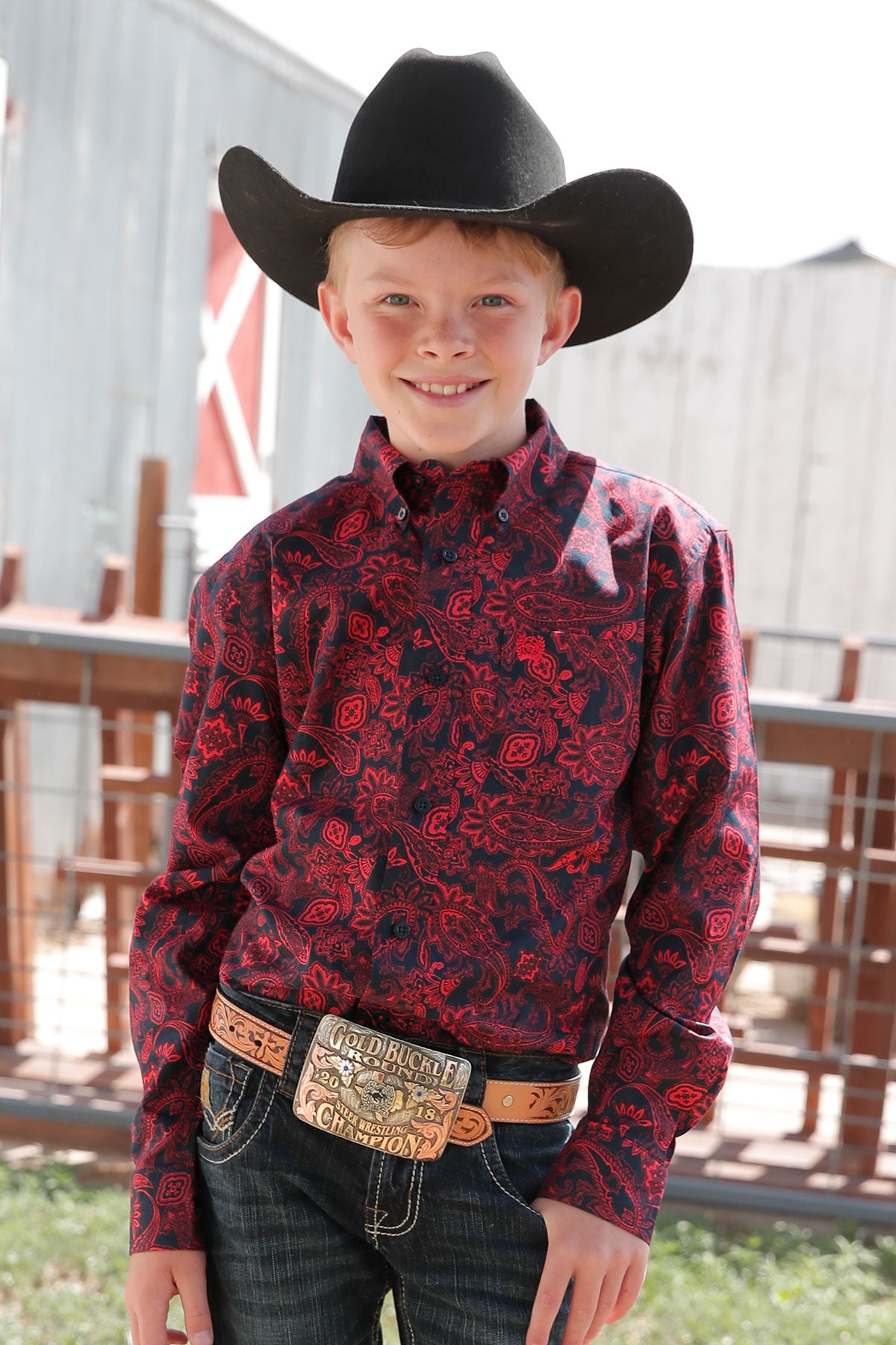 Cinch Boys Red & Navy Paisley Shirt (0314)