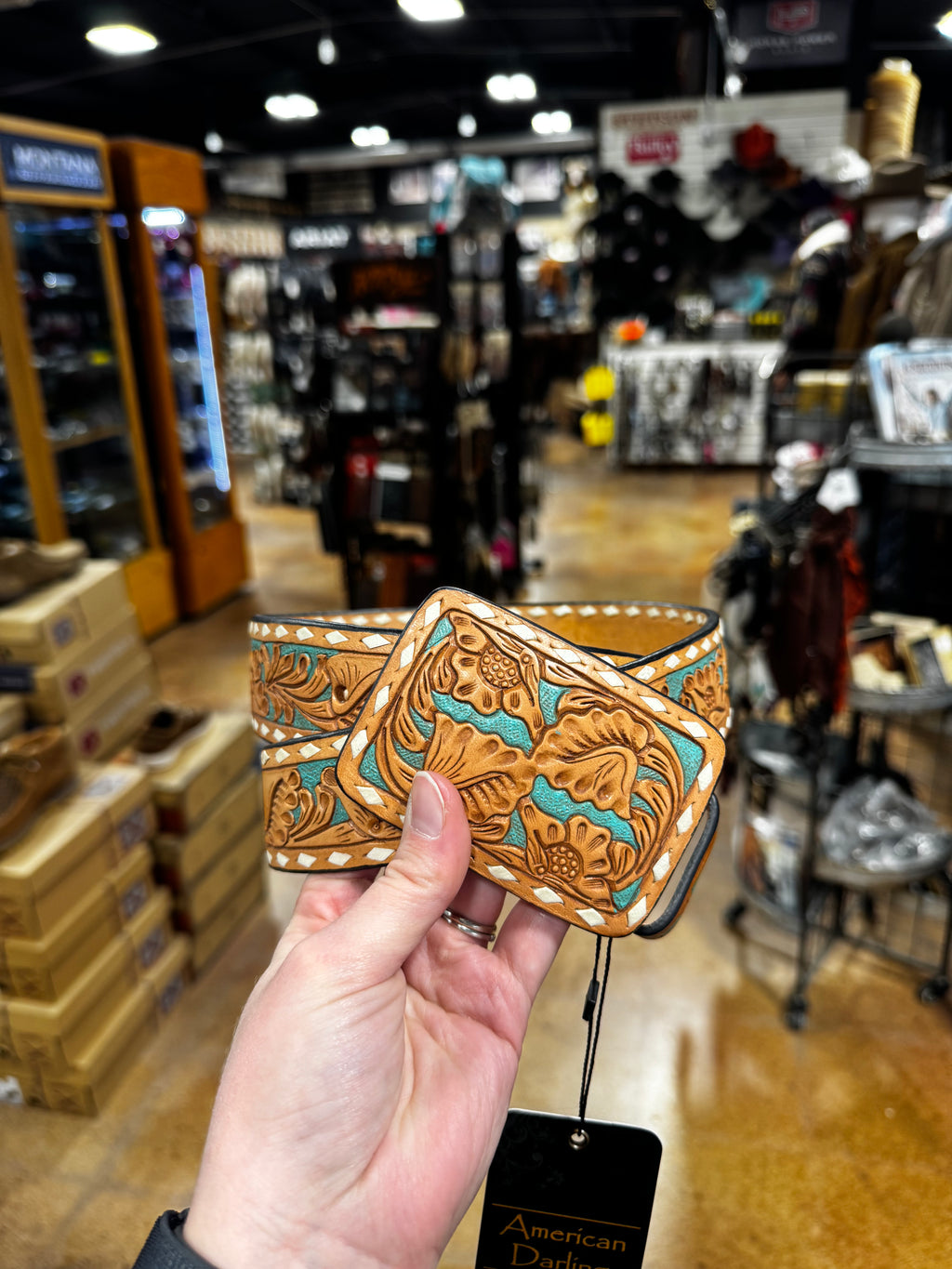 American Darling Turquoise Tooled Belt