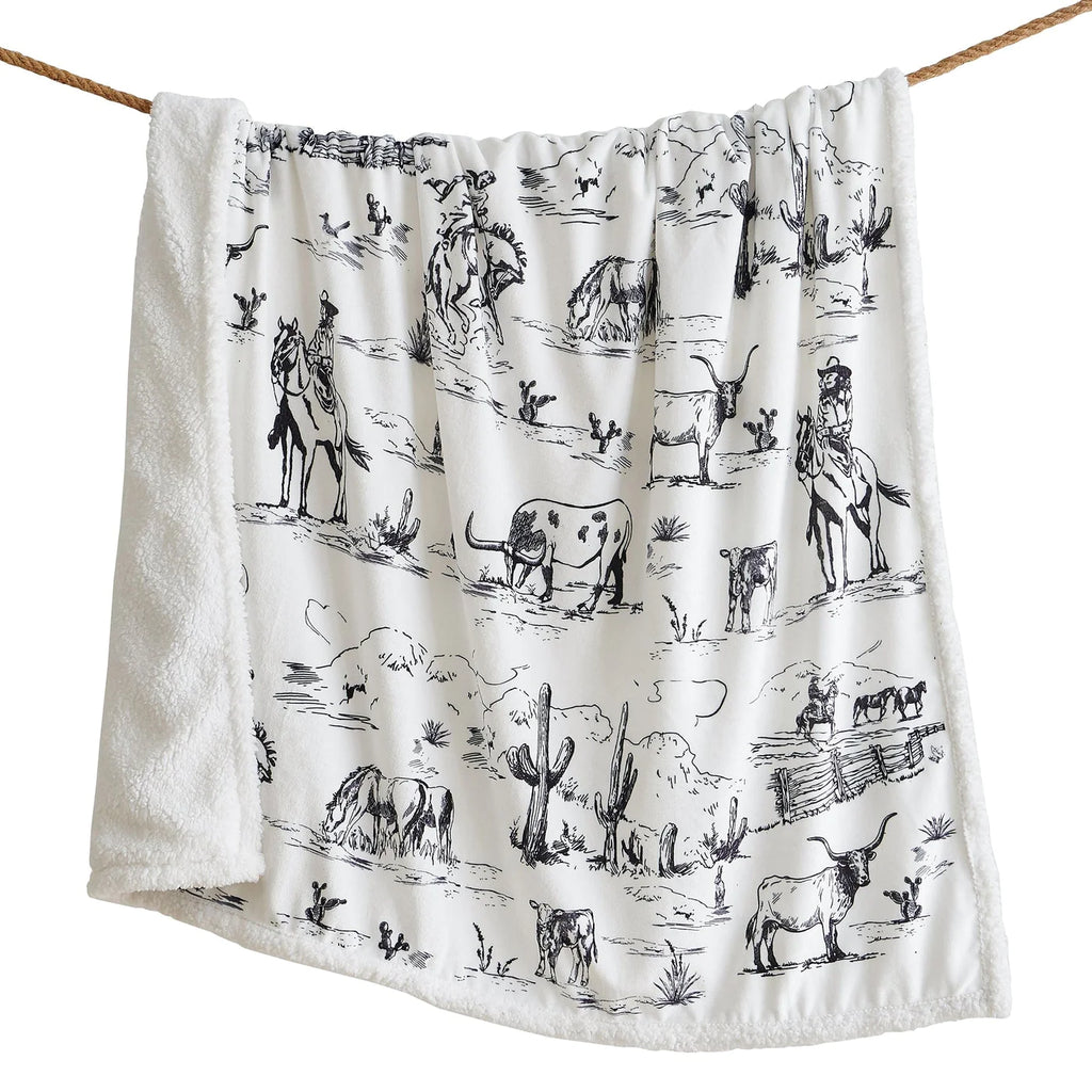 Ranch Life Western Toile Campfire  Sherpa Throw