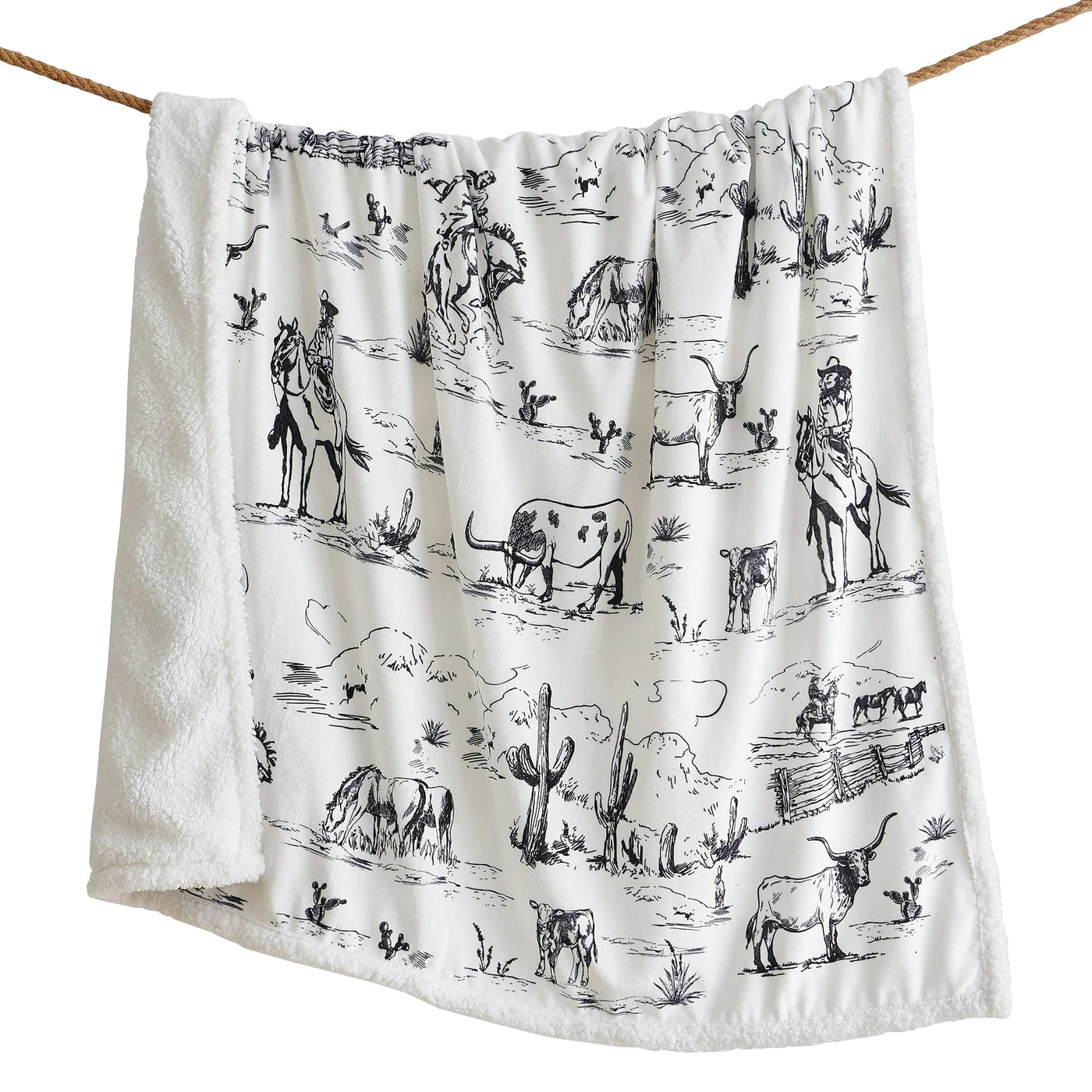 Ranch Life Western Toile Campfire  Sherpa Throw