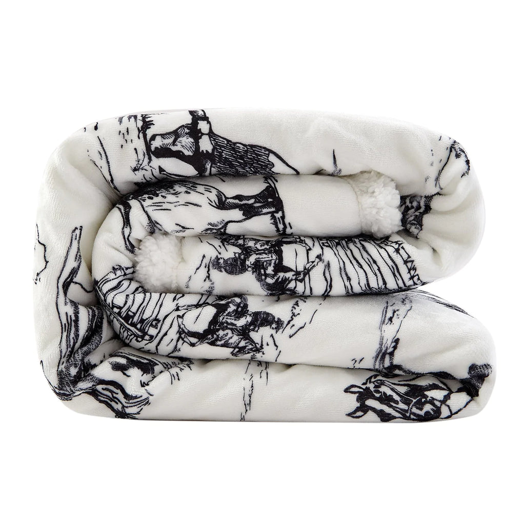 Ranch Life Western Toile Campfire  Sherpa Throw