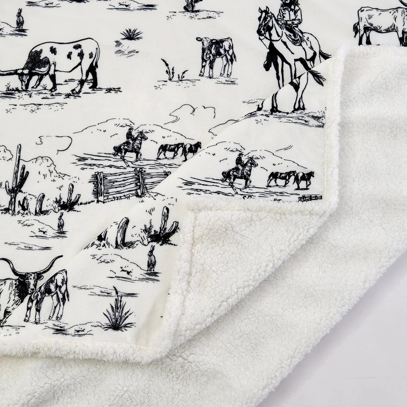 Ranch Life Western Toile Campfire  Sherpa Throw