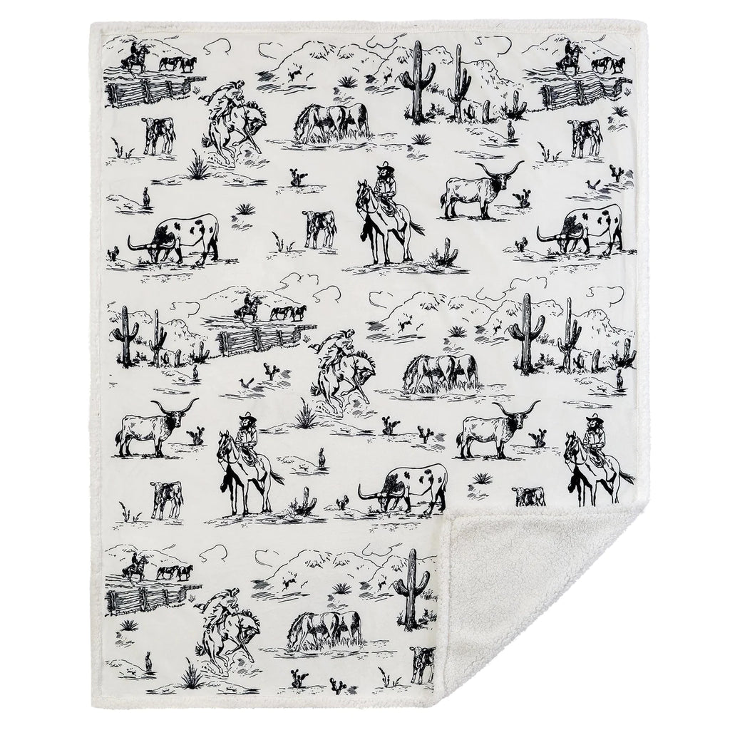 Ranch Life Western Toile Campfire  Sherpa Throw