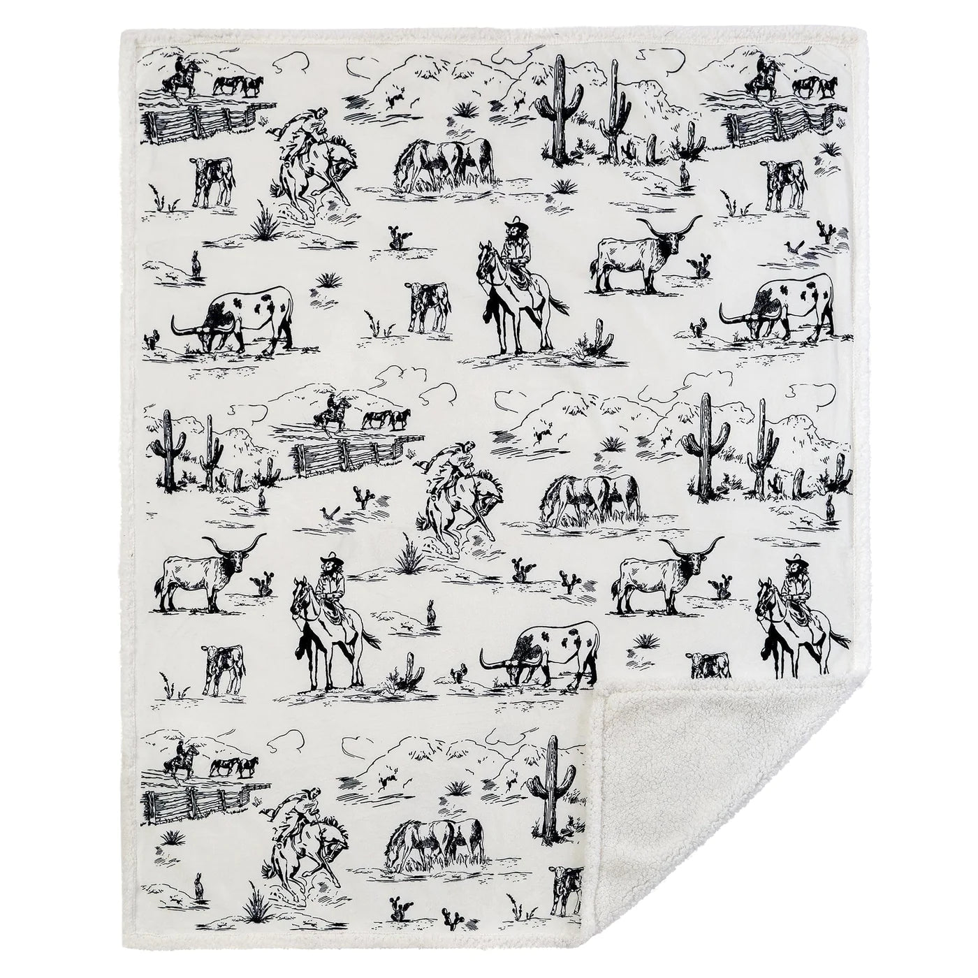Ranch Life Western Toile Campfire  Sherpa Throw