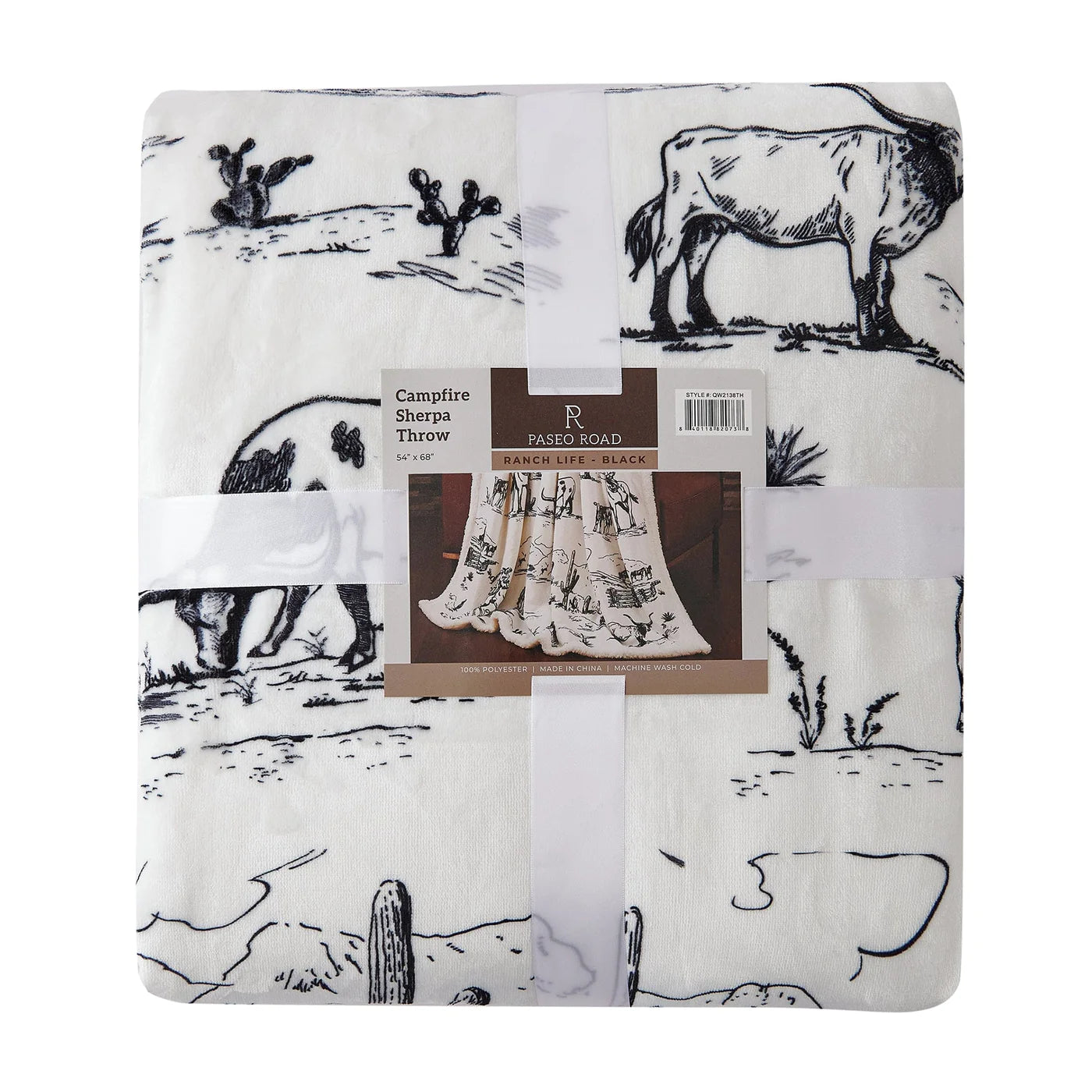 Ranch Life Western Toile Campfire  Sherpa Throw