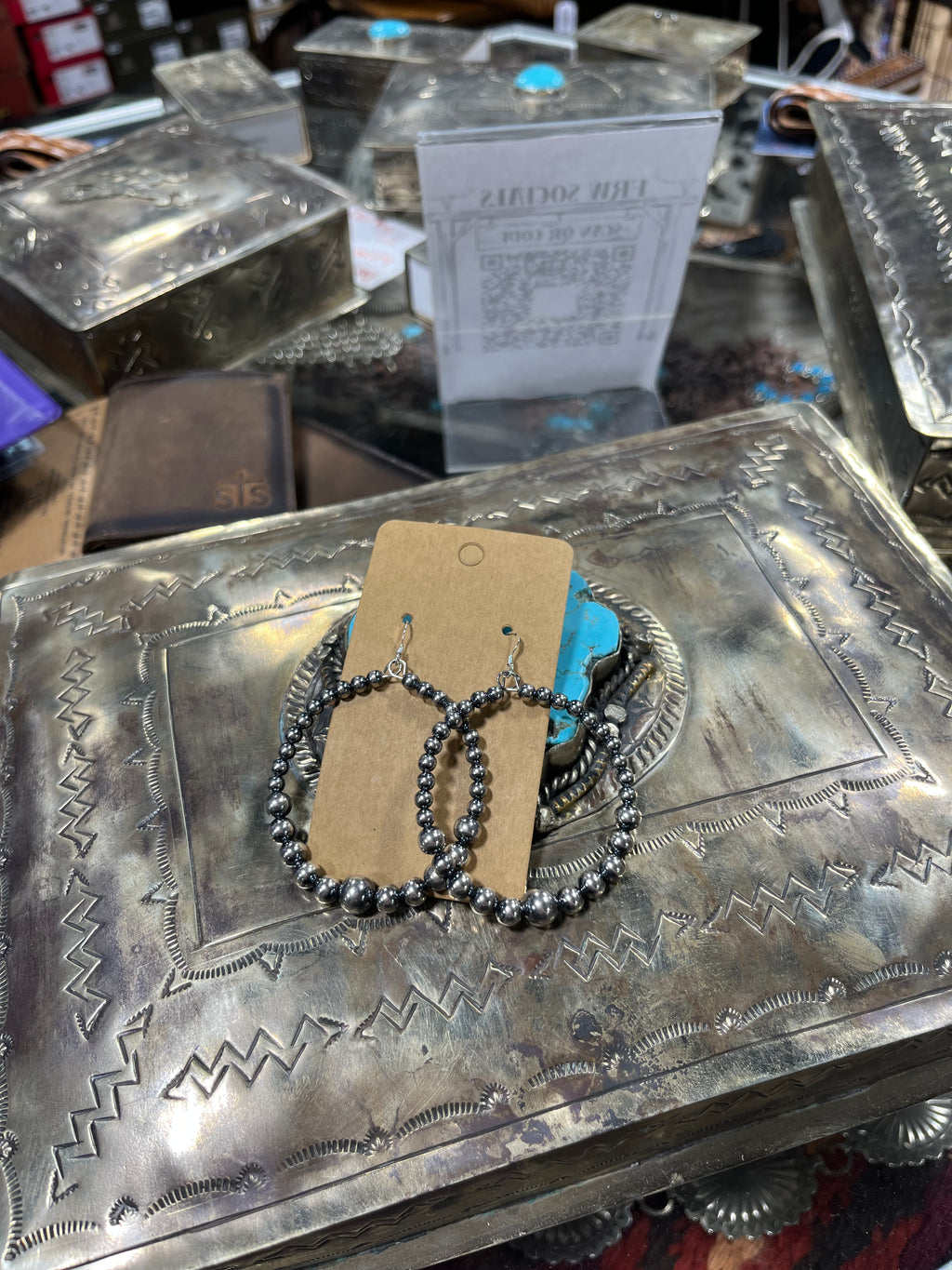 Large Navajo Pearl Hoops