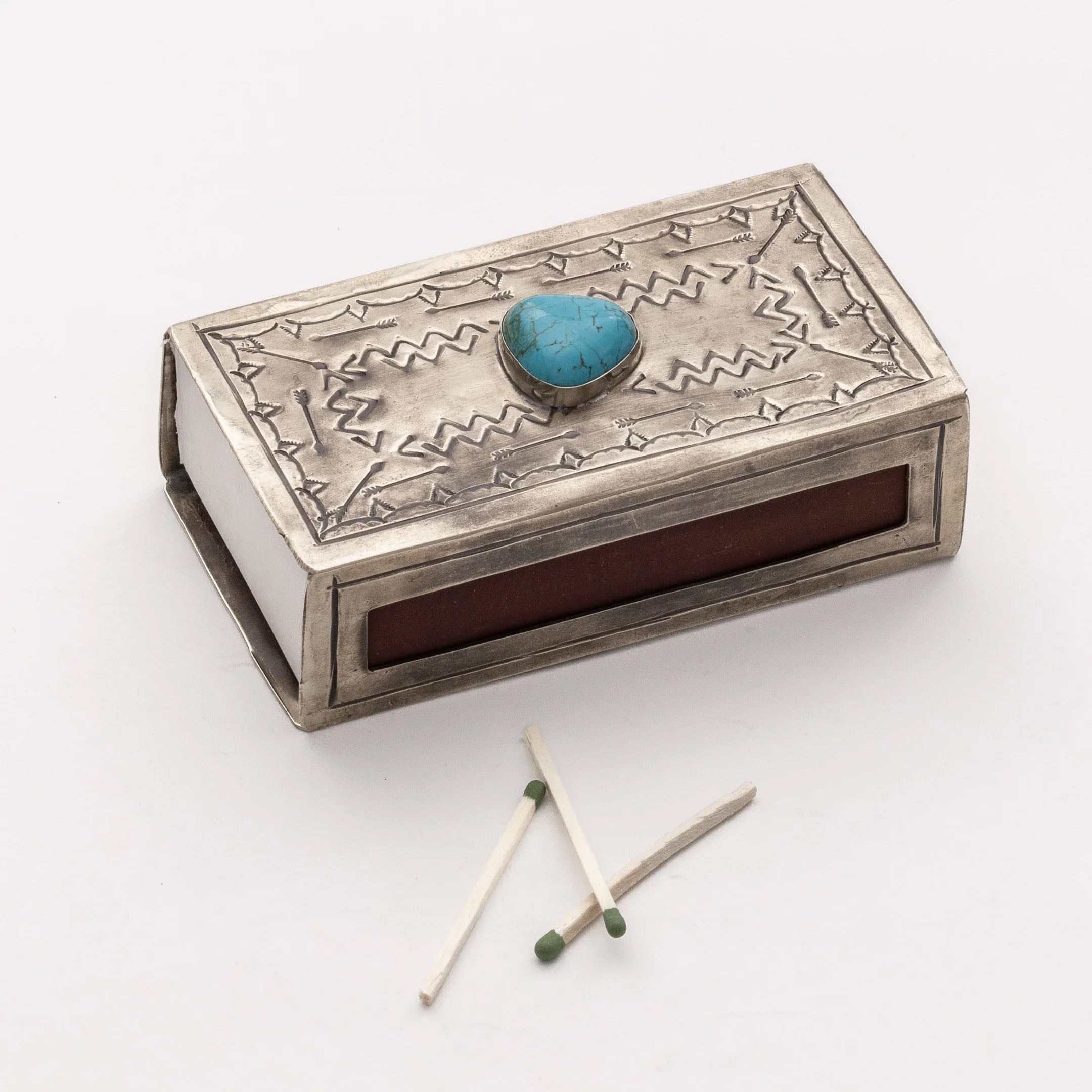 Large Stamped Matchbox Cover W-Turquoise
