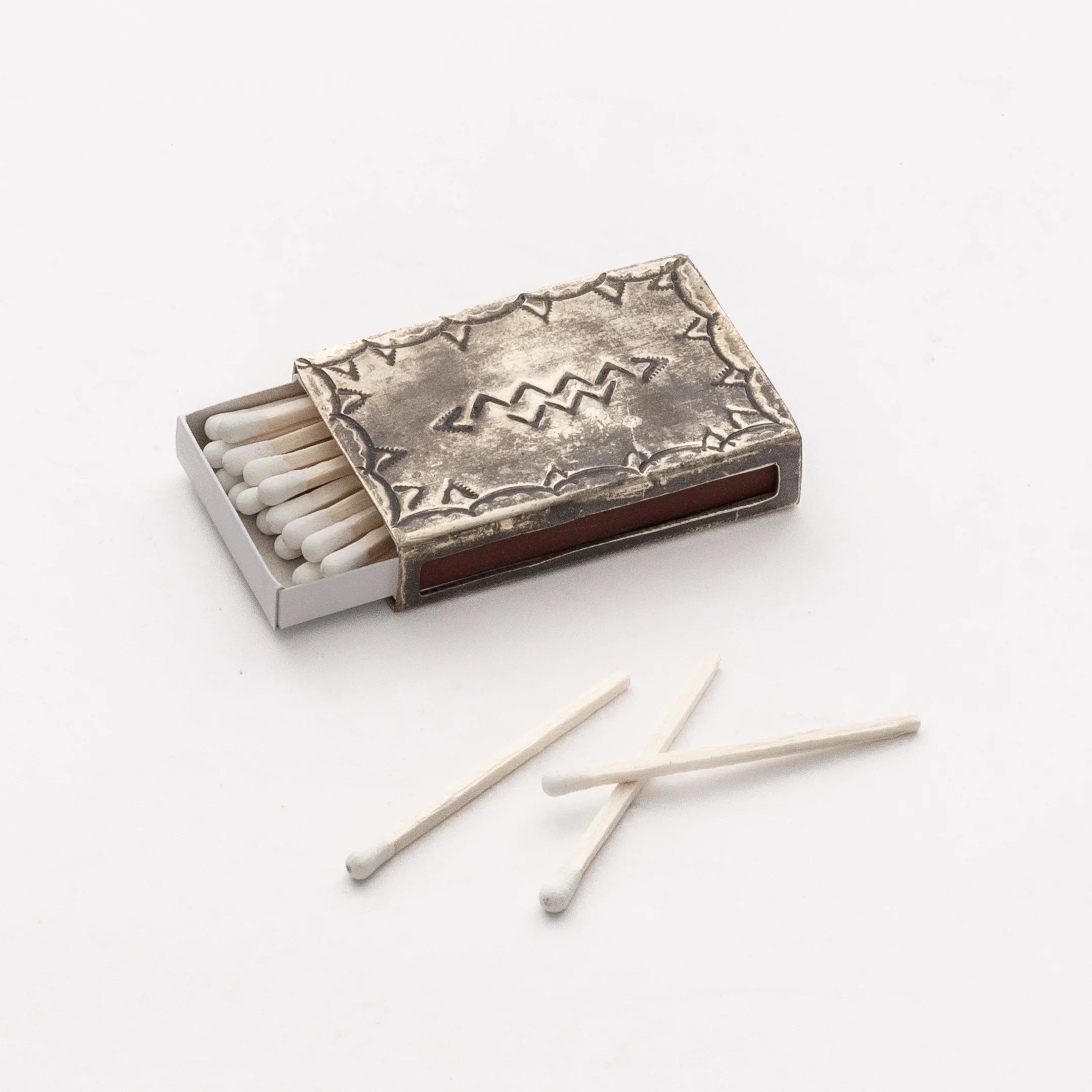 Small Silver Stamped Matchbox