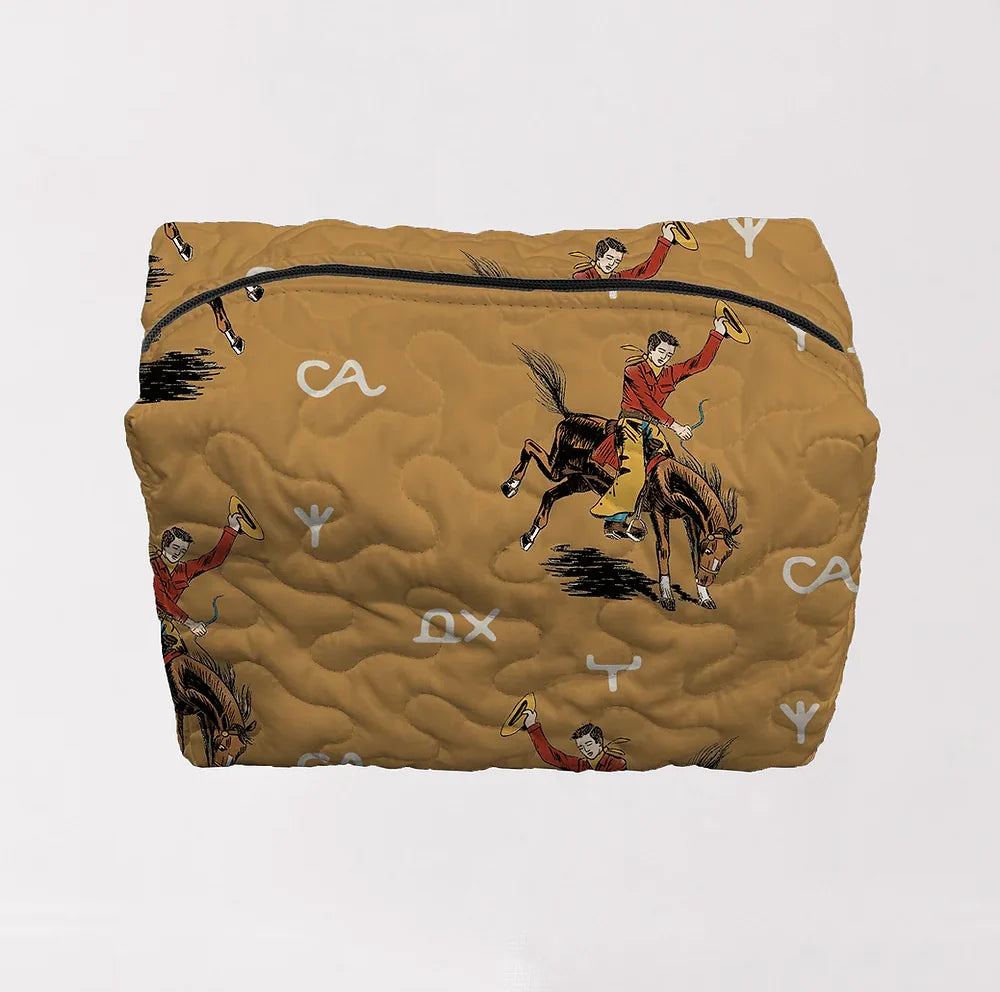 Lazy J in Gold Quilted Large Makeup Bag