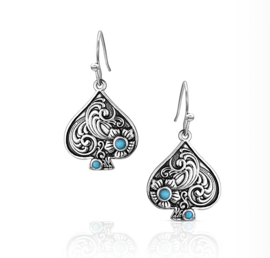 Filigree Fortune Spade Turquoise Earrings