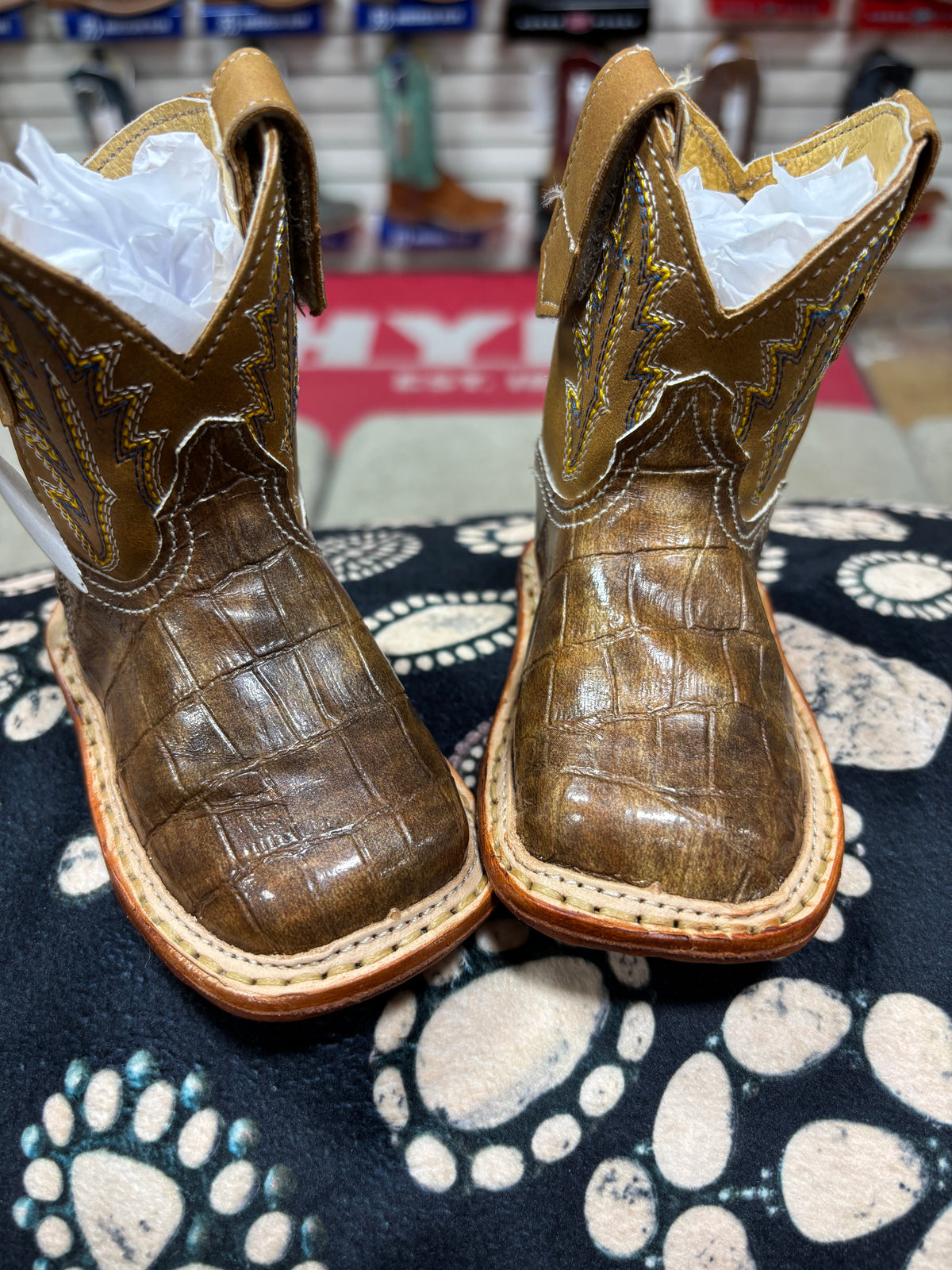 Infant Cowbabies Brown Caiman Cowboy Boots