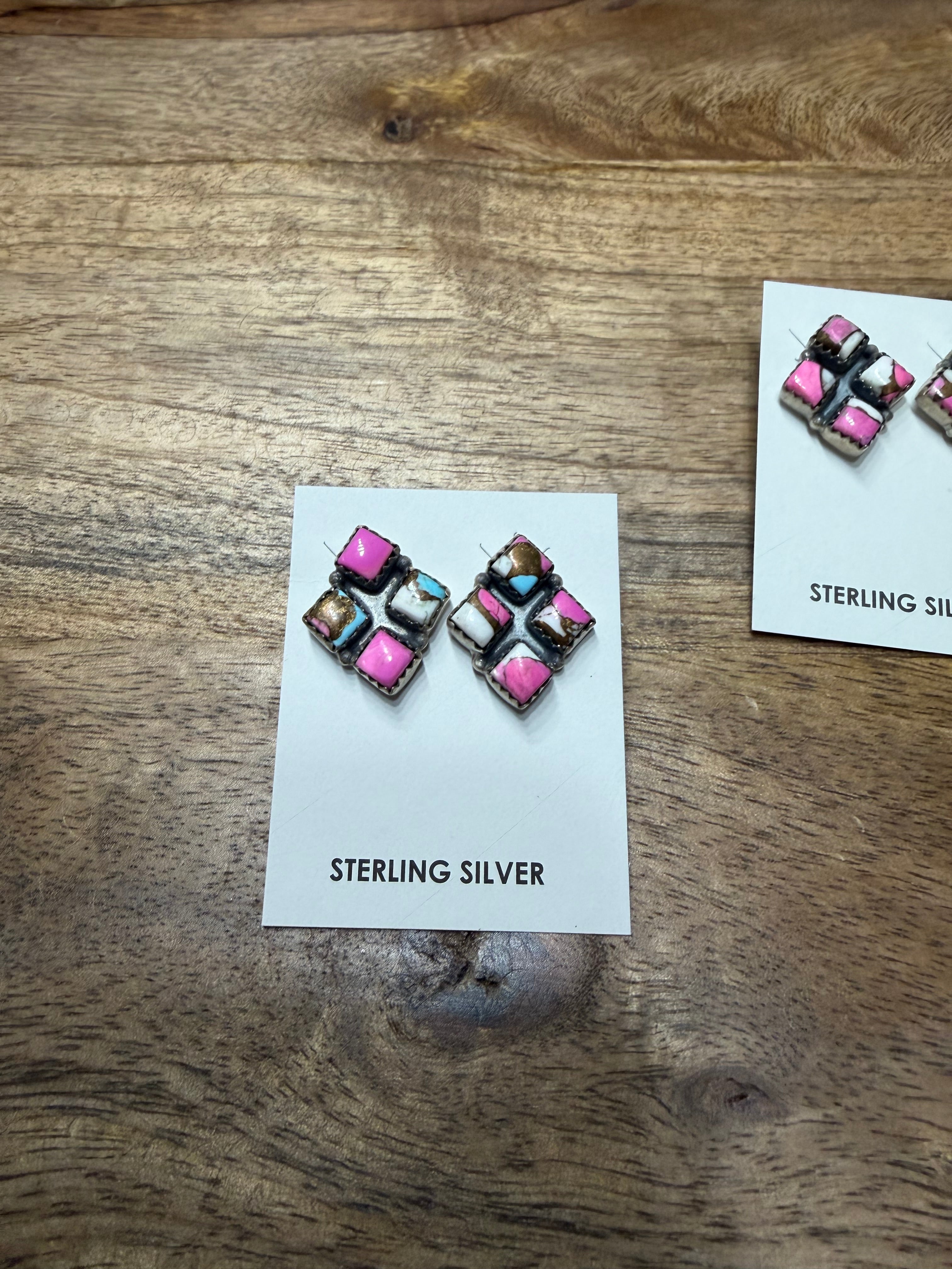 Cotton Candy Triangle Cluster Earrings