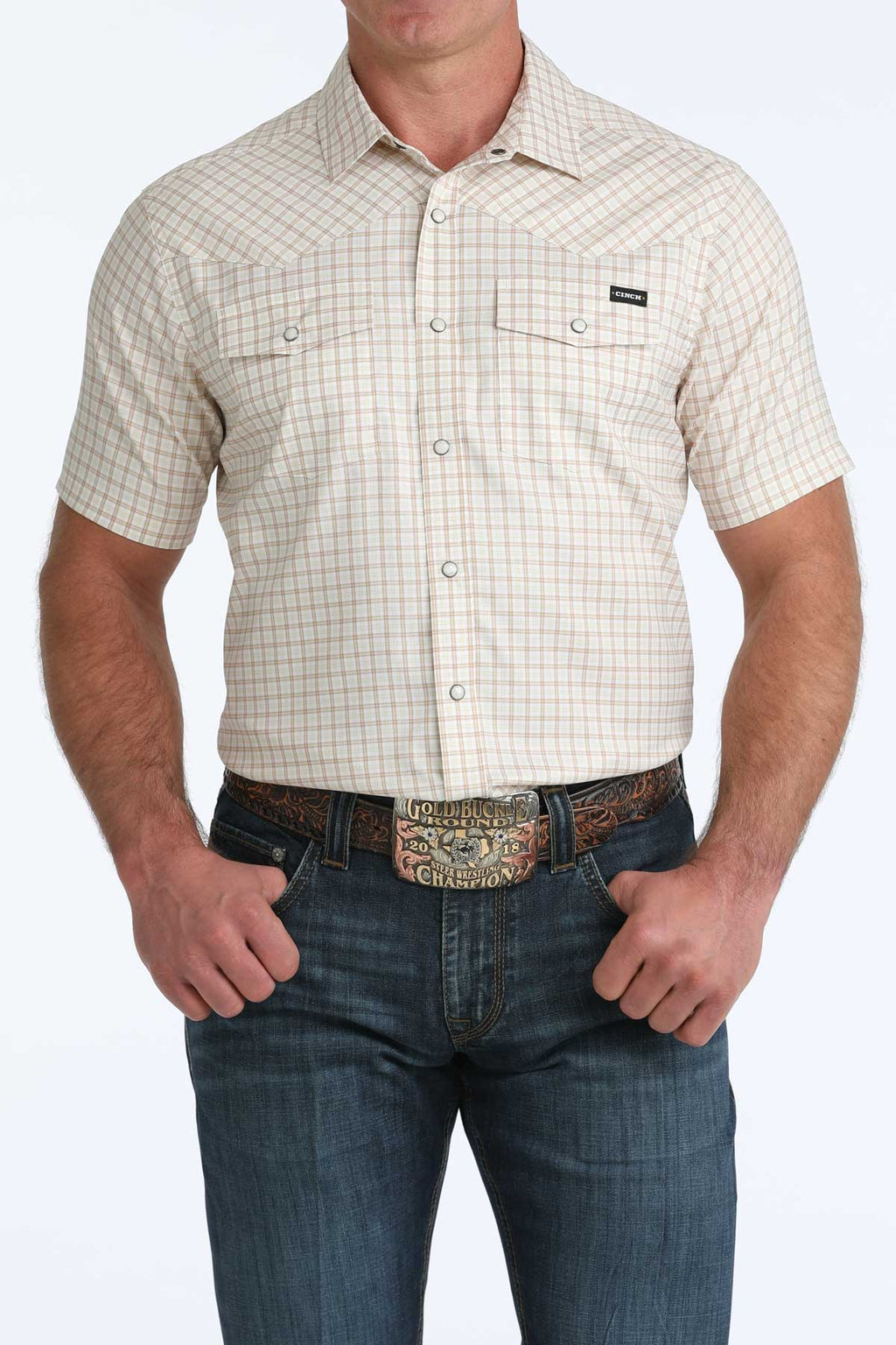 Men’s White Plaid SS Shirt