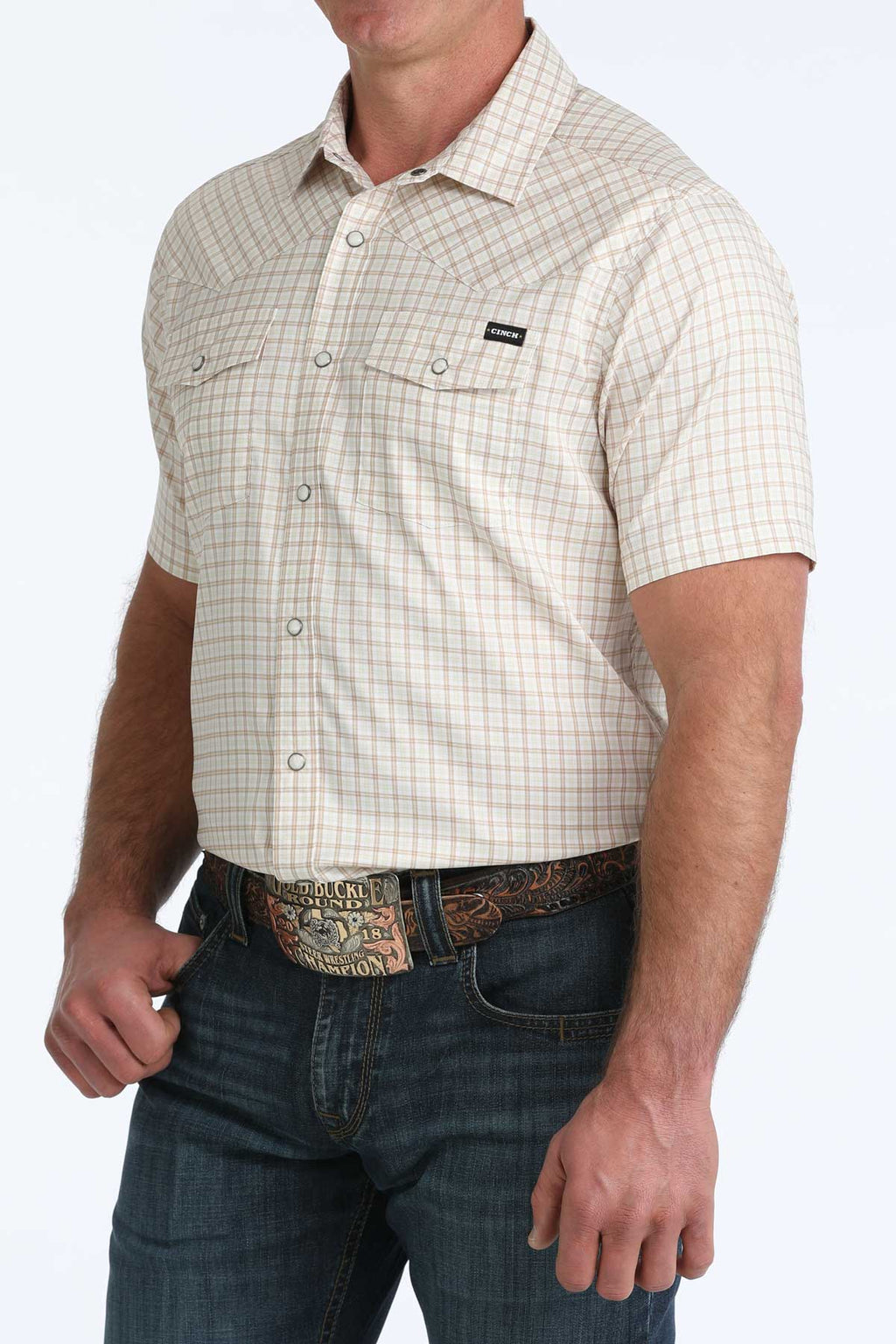 Men’s White Plaid SS Shirt