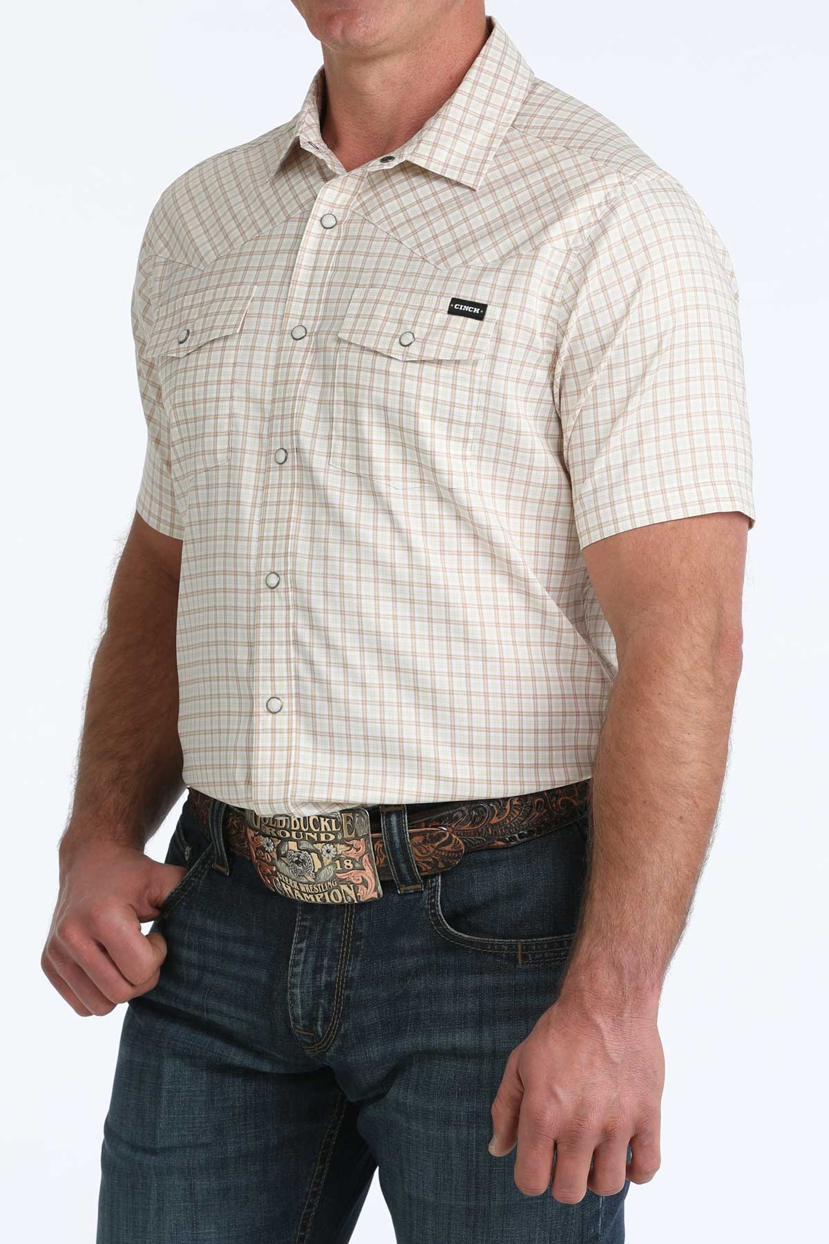 Men’s White Plaid SS Shirt