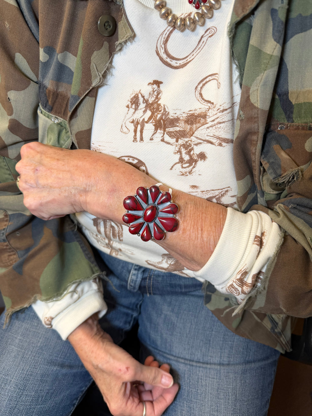Red Jasper Flower Cuff