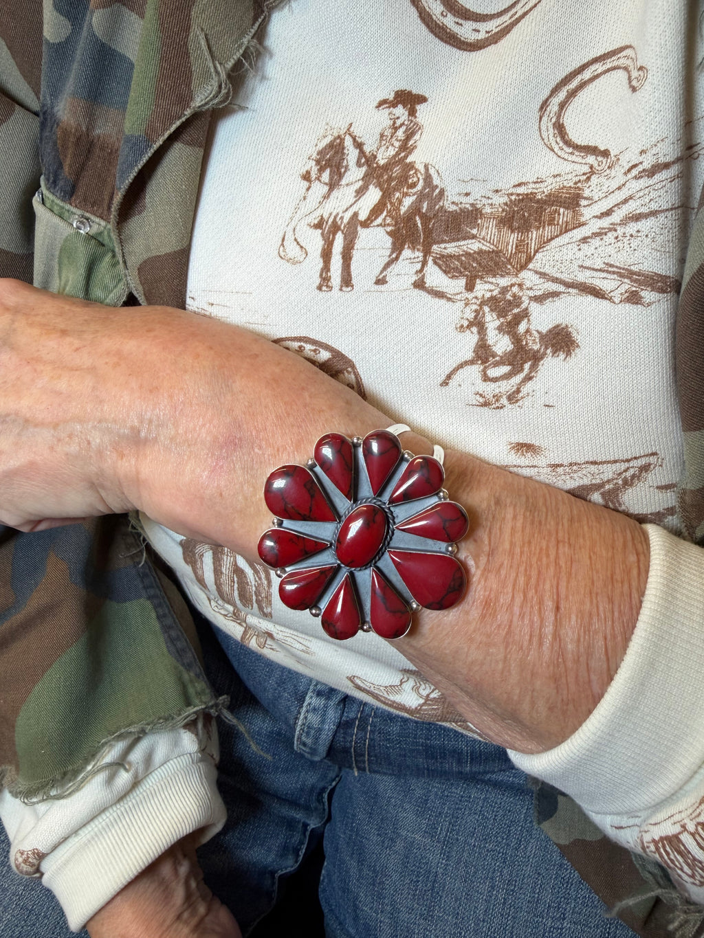 Red Jasper Flower Cuff