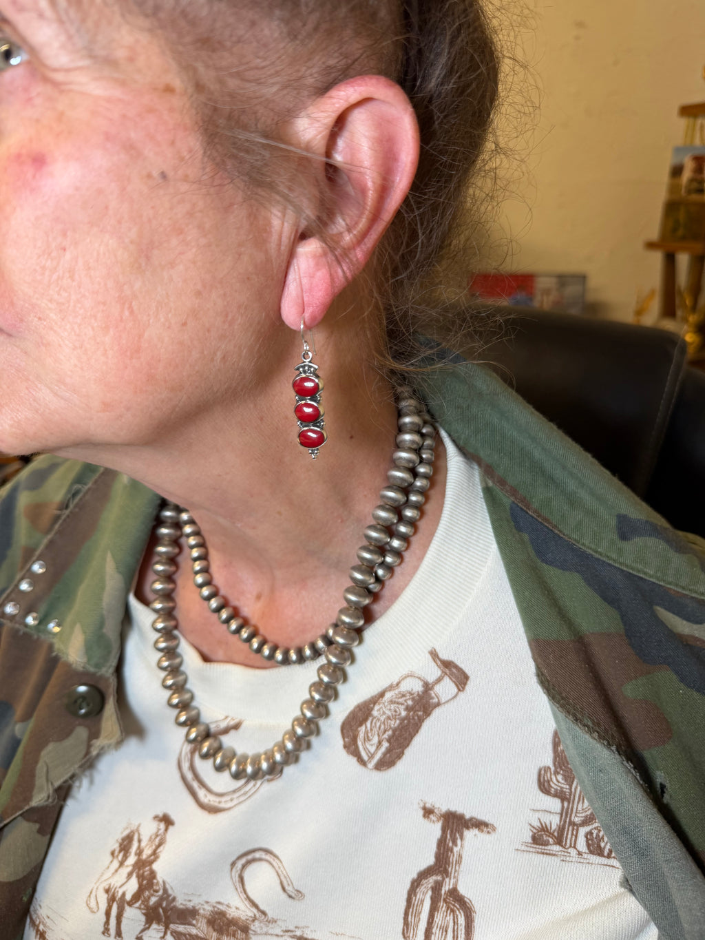 Red Jasper 3 Drop Earrings