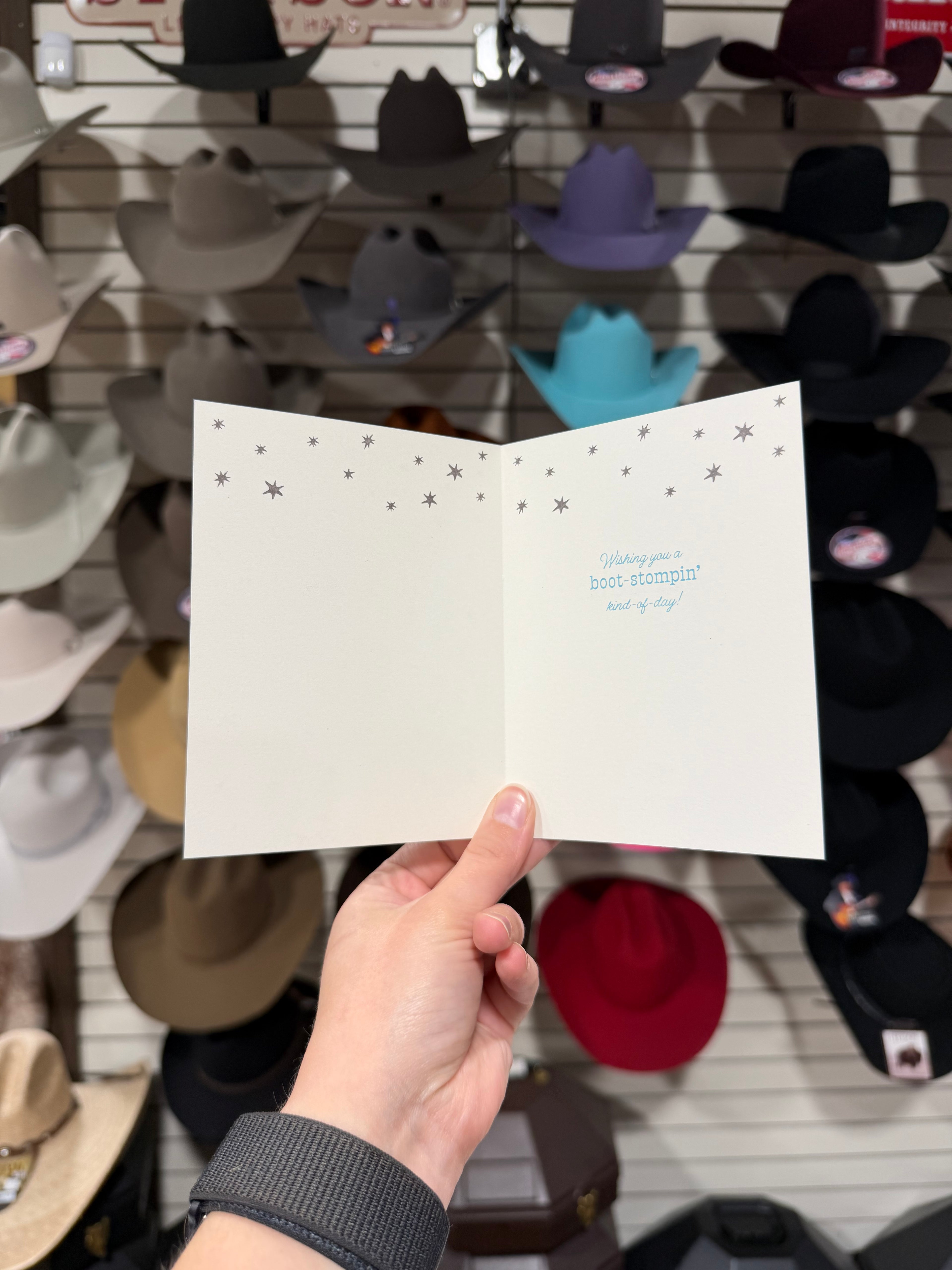 Happy Birthday Boot-Stompin' Starry Greeting Card | Lighthearted Birthday Greeting Card