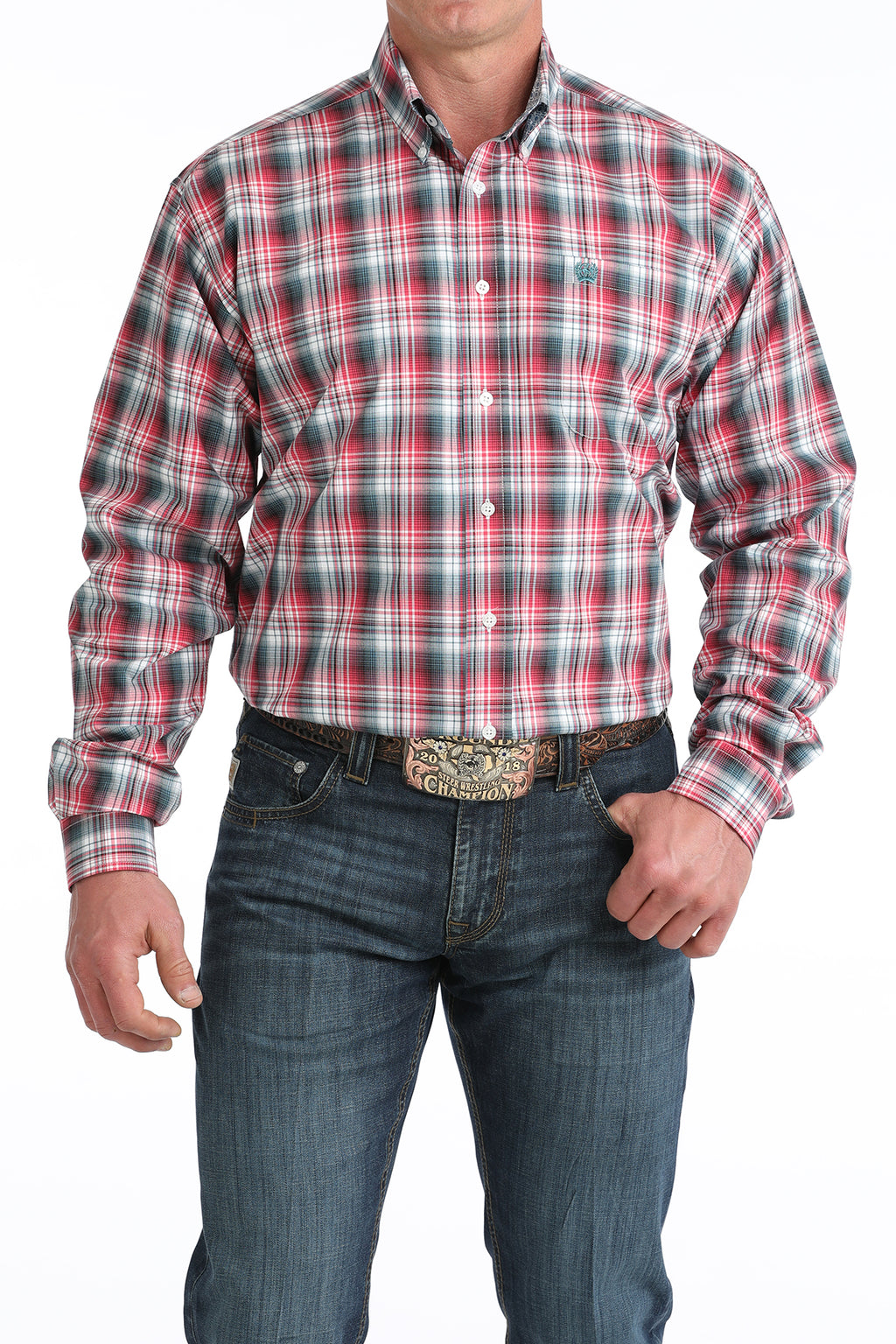 Men’s Red, White Blue Plaid Shirt