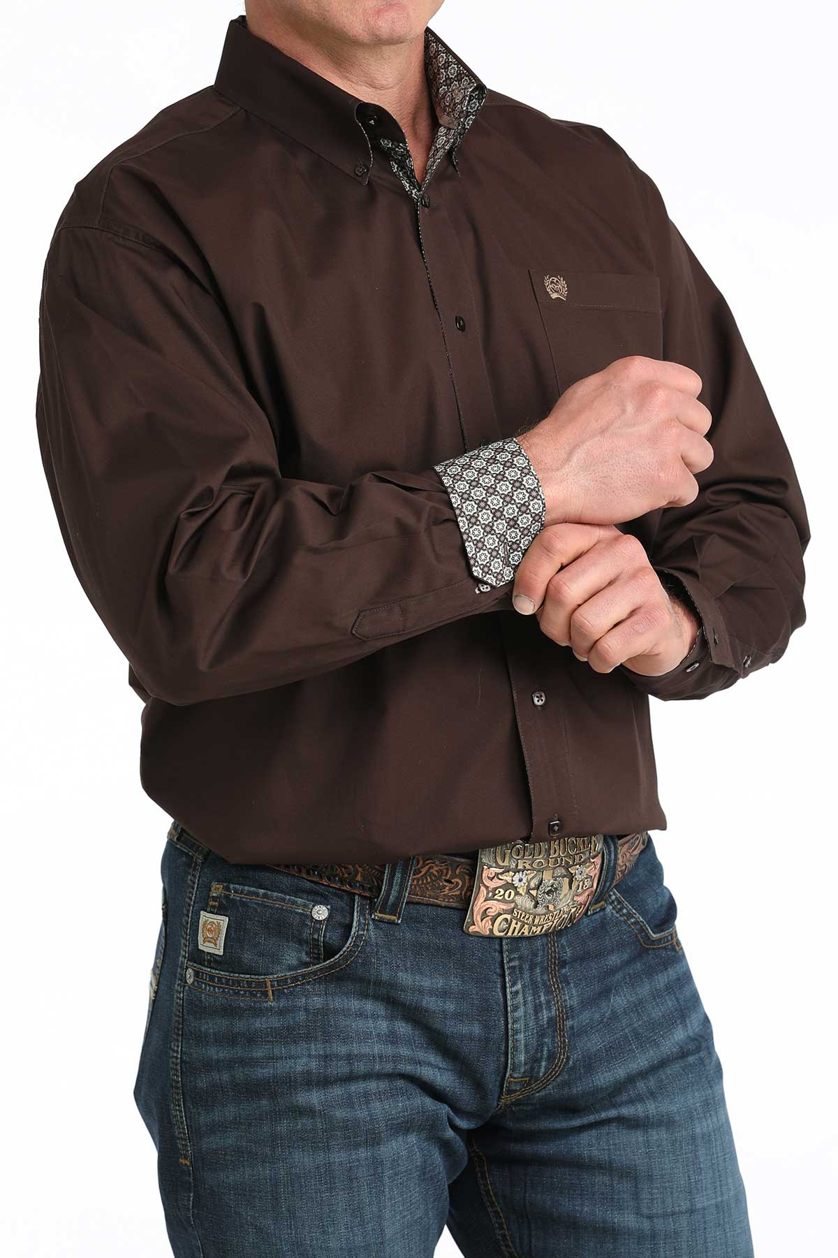 Men’s Solid Brown LS Shirt