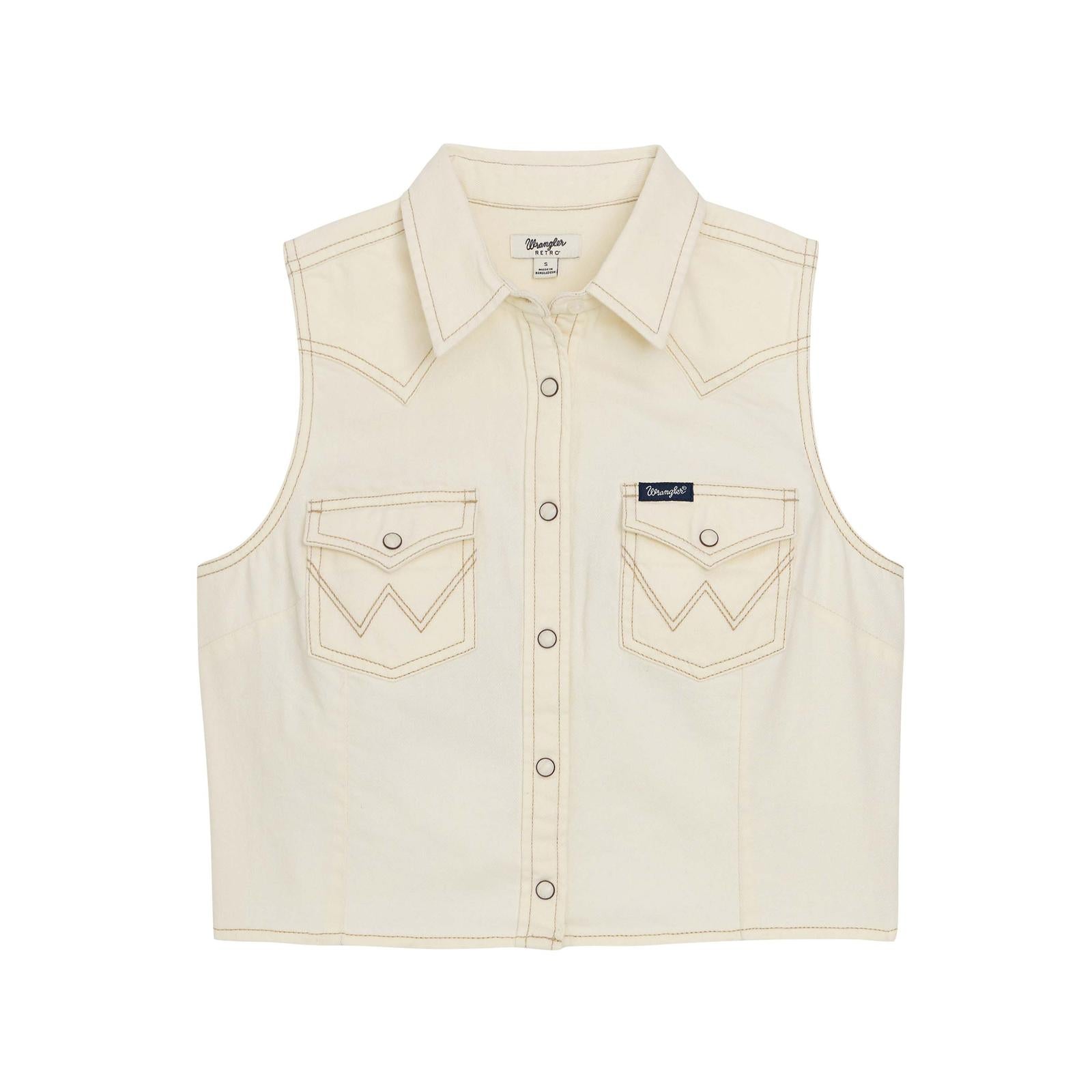 Wrangler Retro® Punchy Sleeveless Denim Snap Shirt - White - 112379493