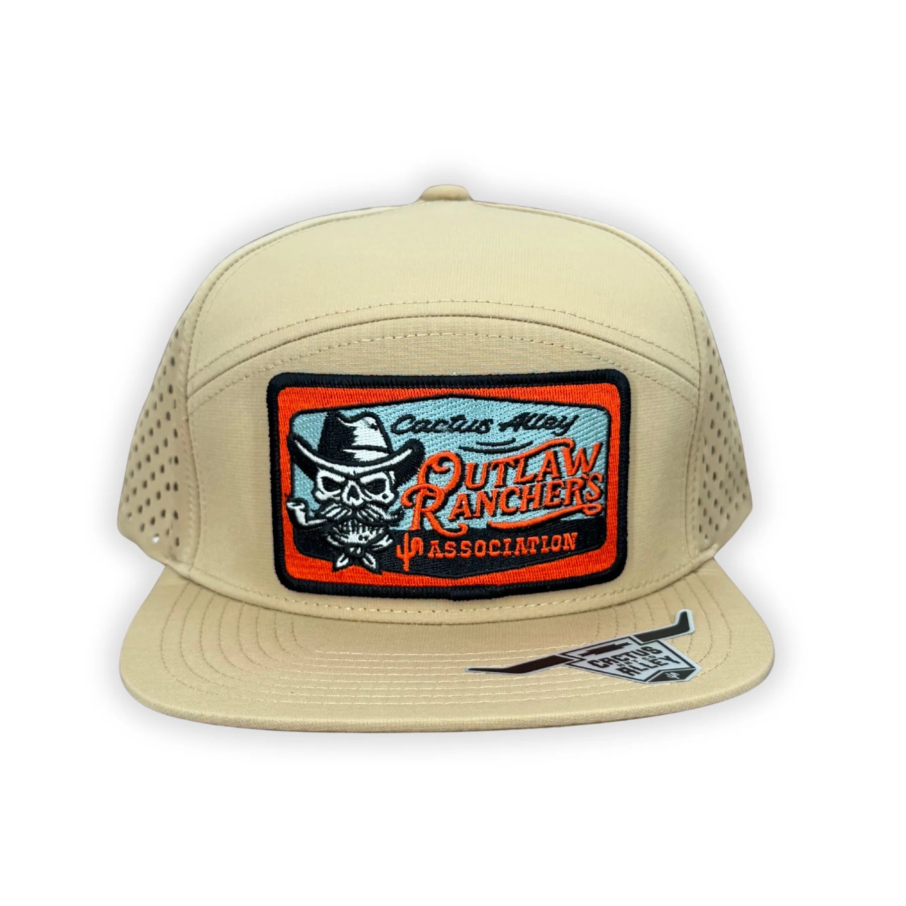 "Orange Rancher" - CA 7 Panel Khaki/Laser Holes, Snapback Cap
