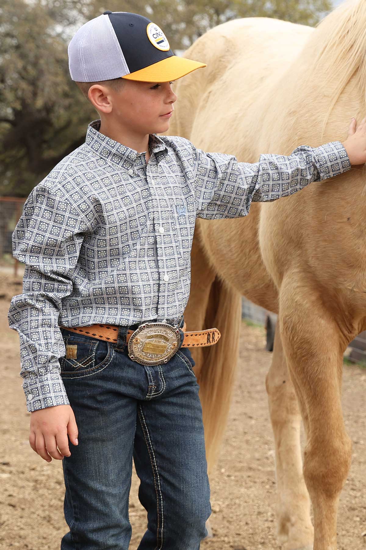 Boy’s Blue Patterned Long Sleeve Button Up