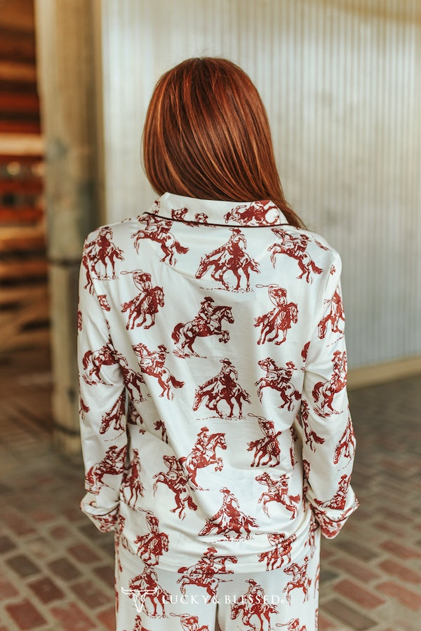 Ivory Red Western Print Pajamas