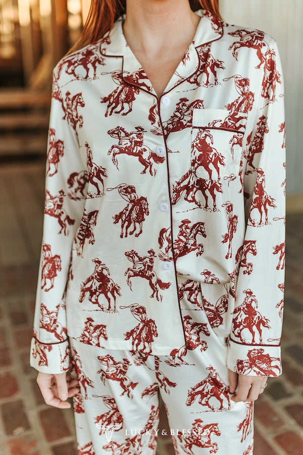 Ivory Red Western Print Pajamas