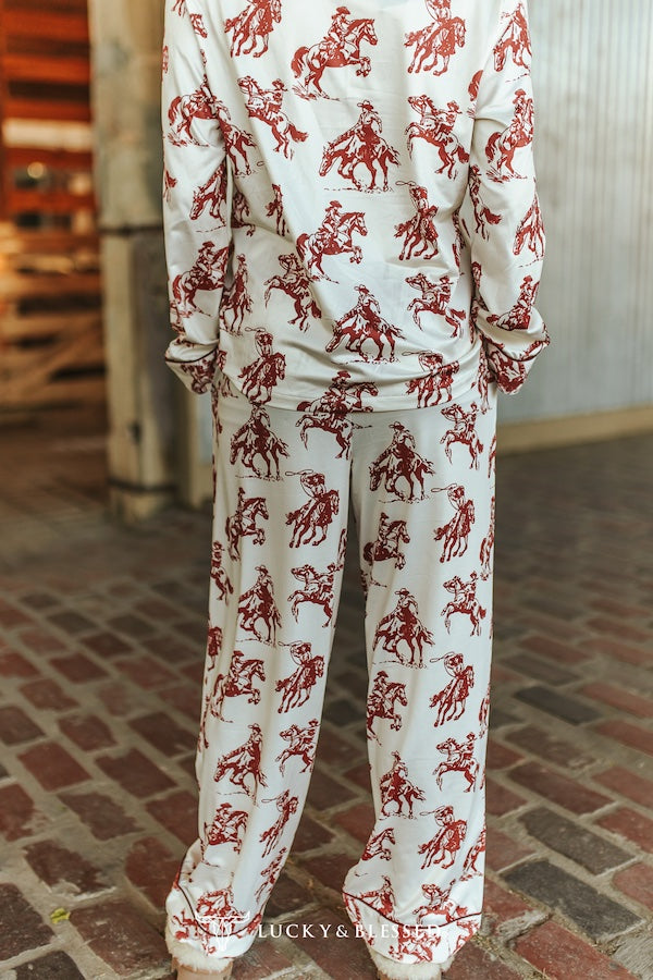 Ivory Red Western Print Pajamas