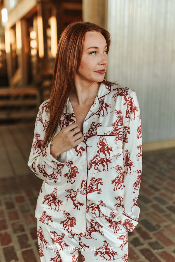 Ivory Red Western Print Pajamas