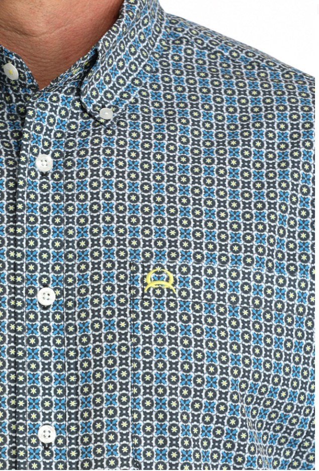 ArenaFlex Blue/Yellow/Grey Pattern LS Shirt