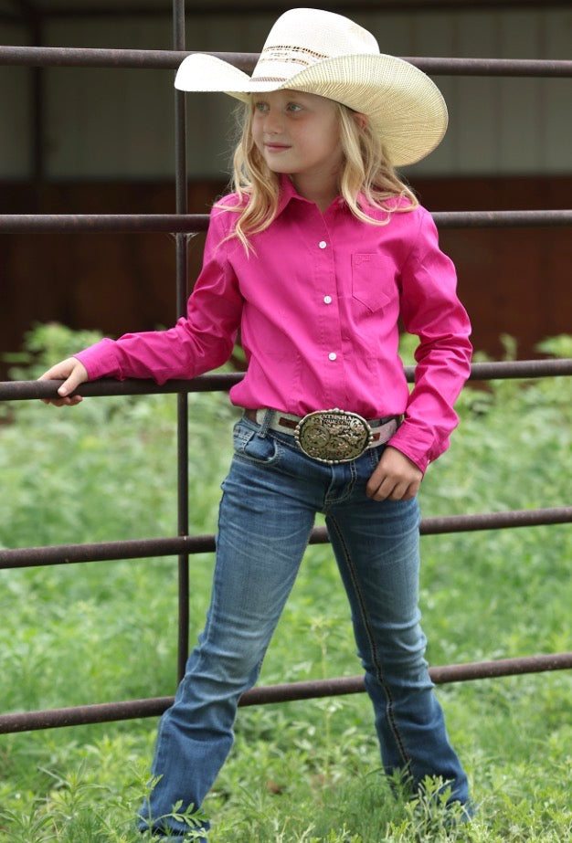 Girl’s Solid Pink Button Up