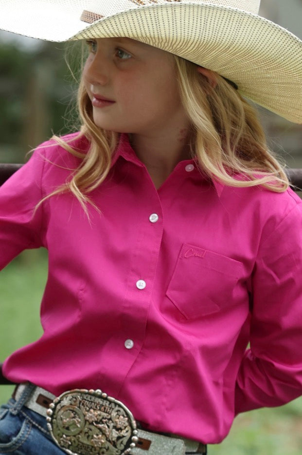 Girl’s Solid Pink Button Up