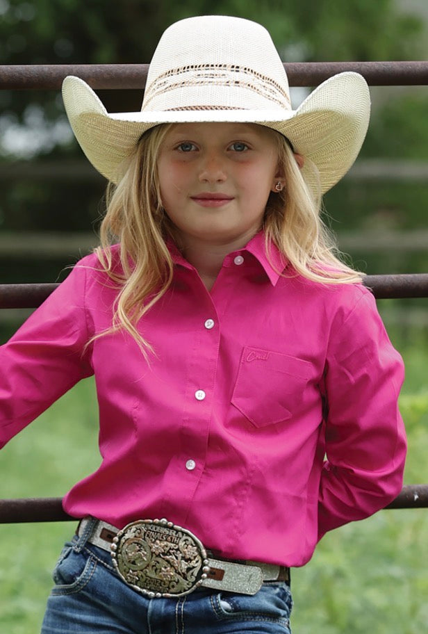 Girl’s Solid Pink Button Up