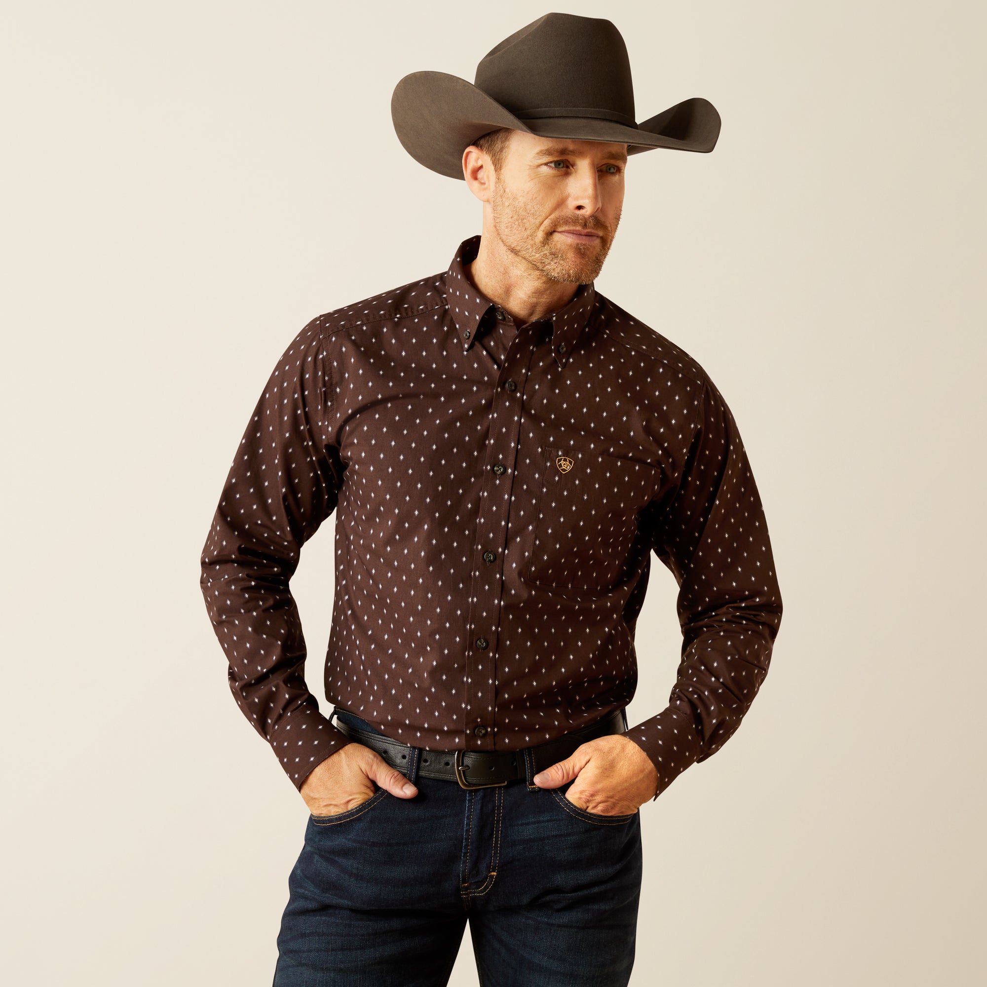 Ariat Men's Chance Fitted Brown Shirt 10054079 L