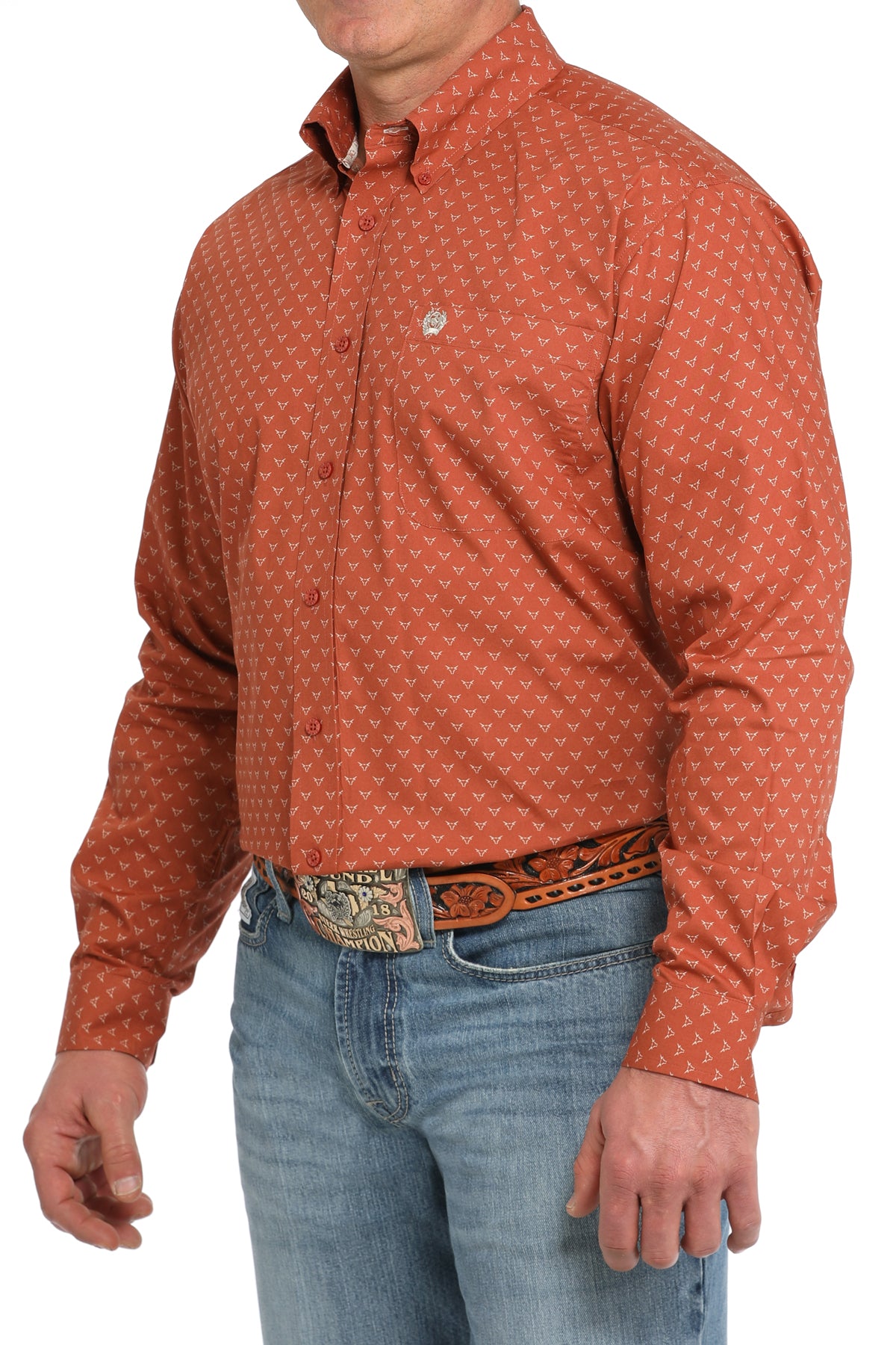 Cinch Burnt Orange Skull LS Shirt