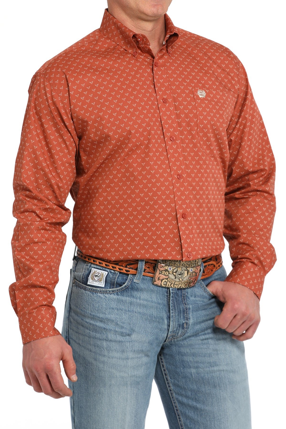 Cinch Burnt Orange Skull LS Shirt