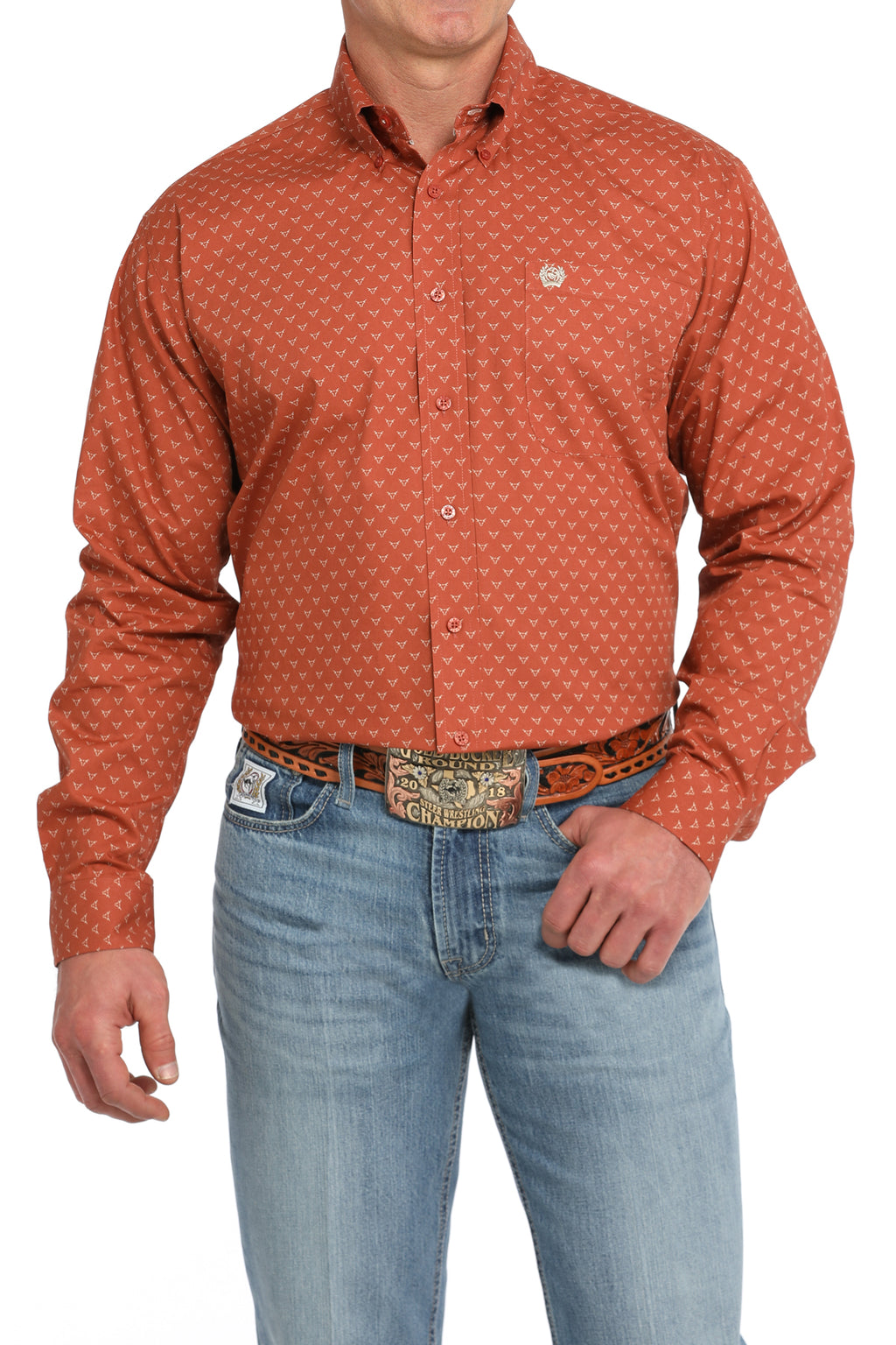 Cinch Burnt Orange Skull LS Shirt