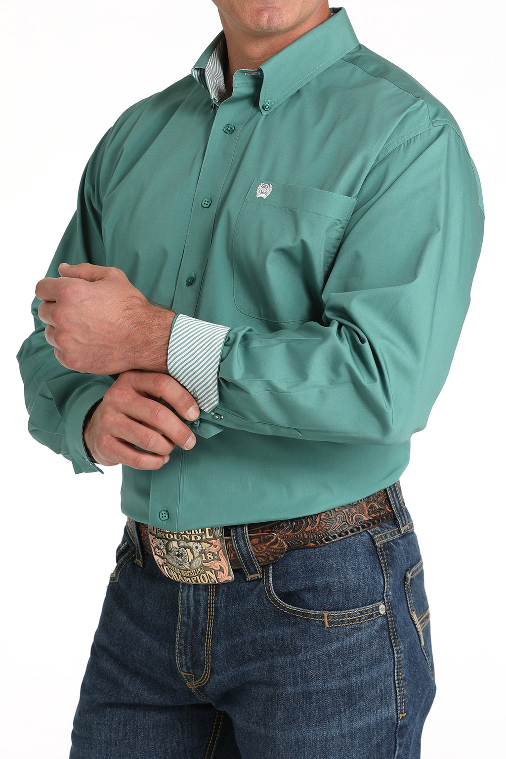 Cinch Green/Teal Solid LS Shirt