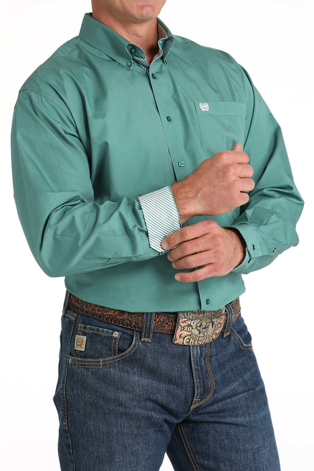 Cinch Green/Teal Solid LS Shirt
