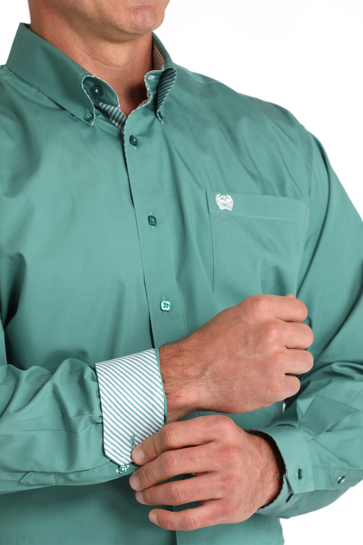 Cinch Green/Teal Solid LS Shirt