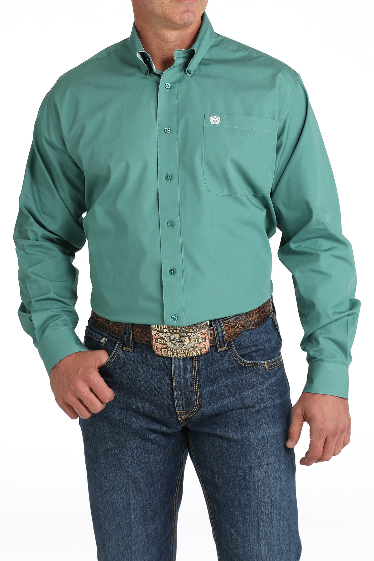 Cinch Green/Teal Solid LS Shirt