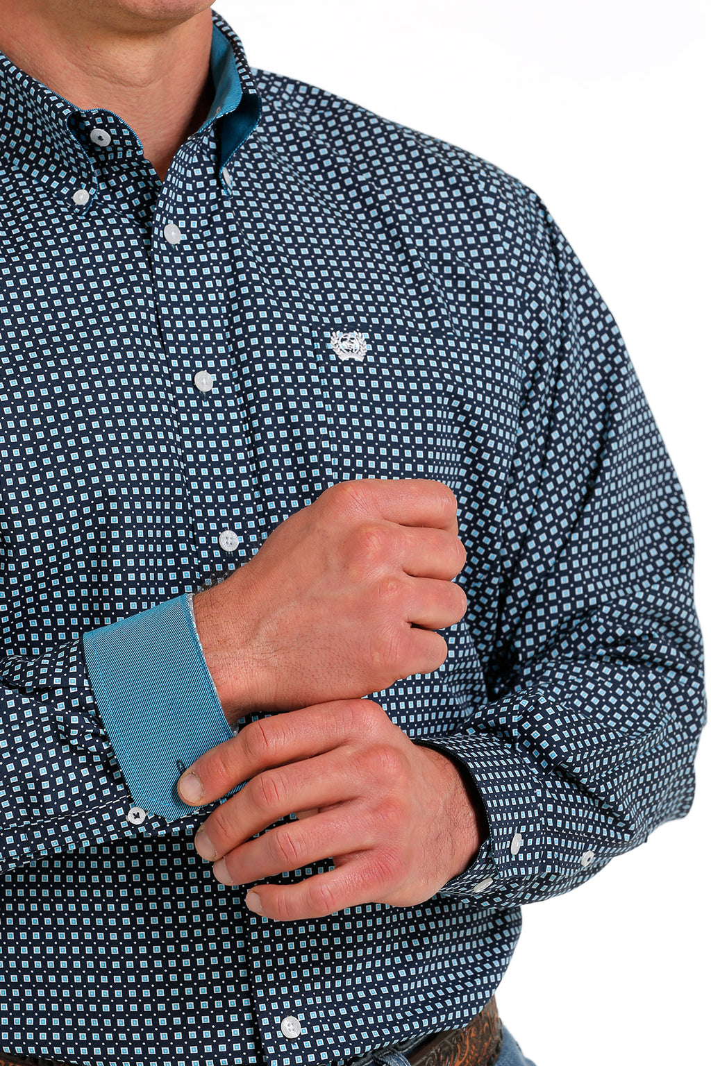 Cinch Navy Patterned LS Shirt